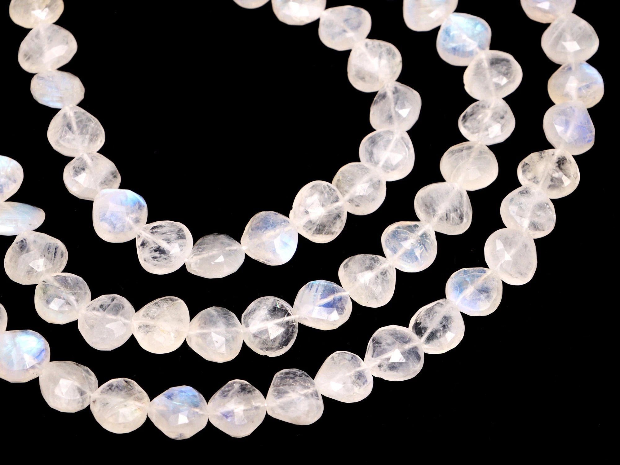 White Rainbow Moonstone Faceted Top Drill Heart Beads, 8 Inches, (SKU073)