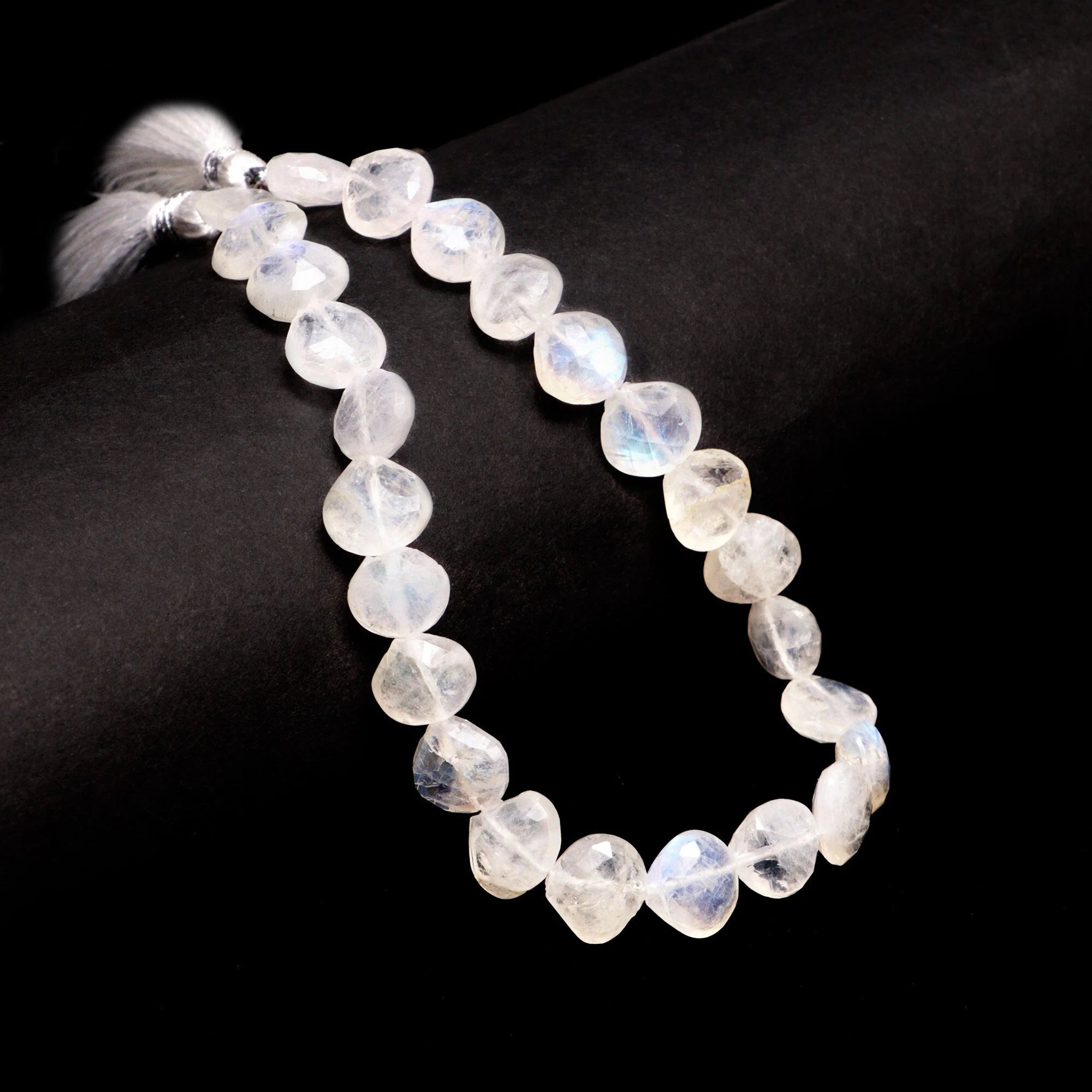 White Rainbow Moonstone Faceted Top Drill Heart Beads, 8 Inches, (SKU073)
