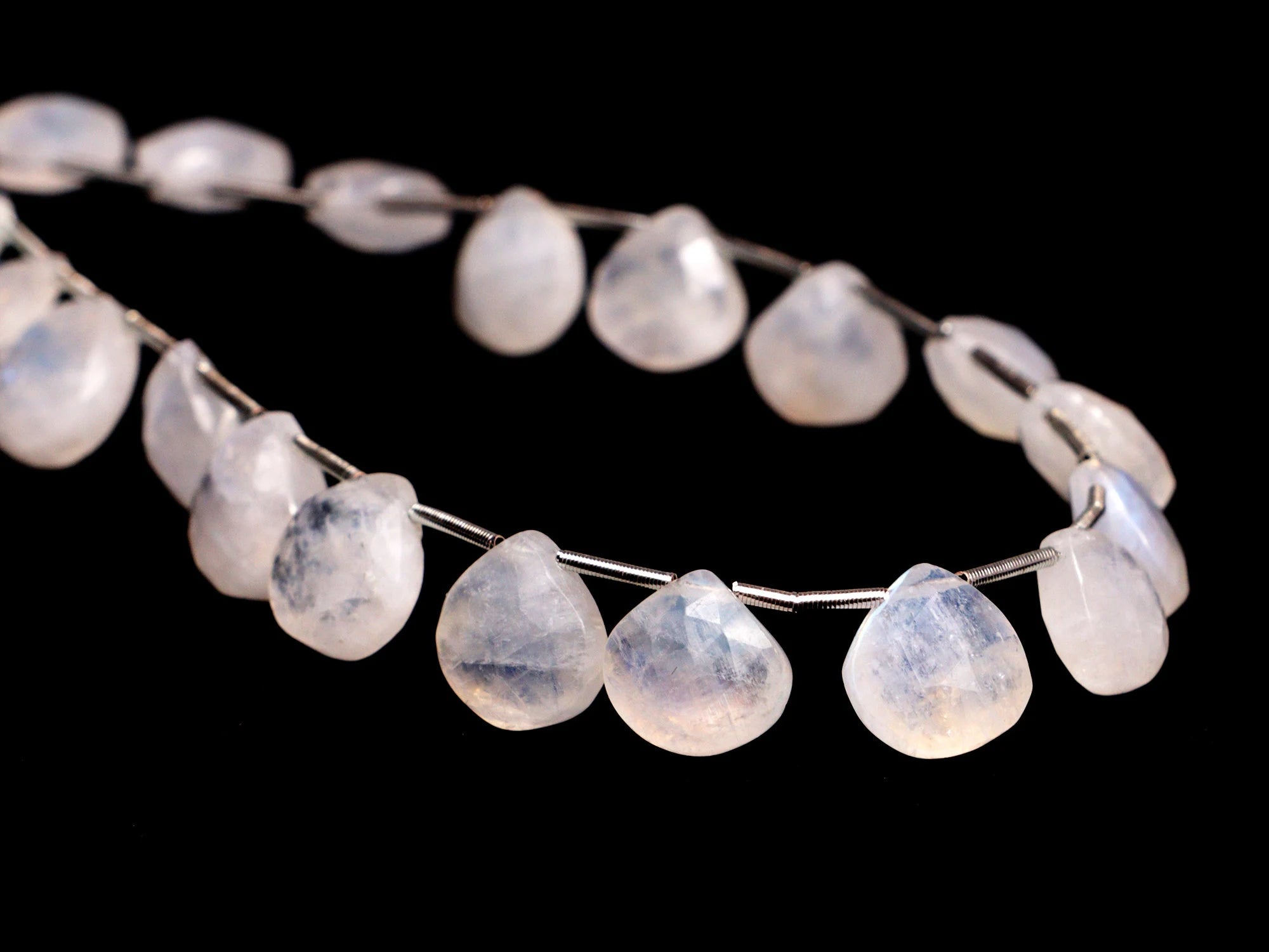 Natural Rainbow Moonstone Faceted Heart Beads, Blue Flashy Rainbow Moonstone Heart, Moonstone Jewelry Making Gemstone Beads, 8 Inch, SKU 068