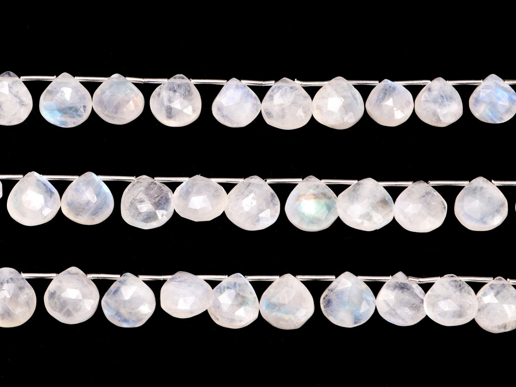 Natural Rainbow Moonstone Faceted Heart Beads, Blue Flashy Rainbow Moonstone Heart, Moonstone Jewelry Making Gemstone Beads, 8 Inch, SKU 068