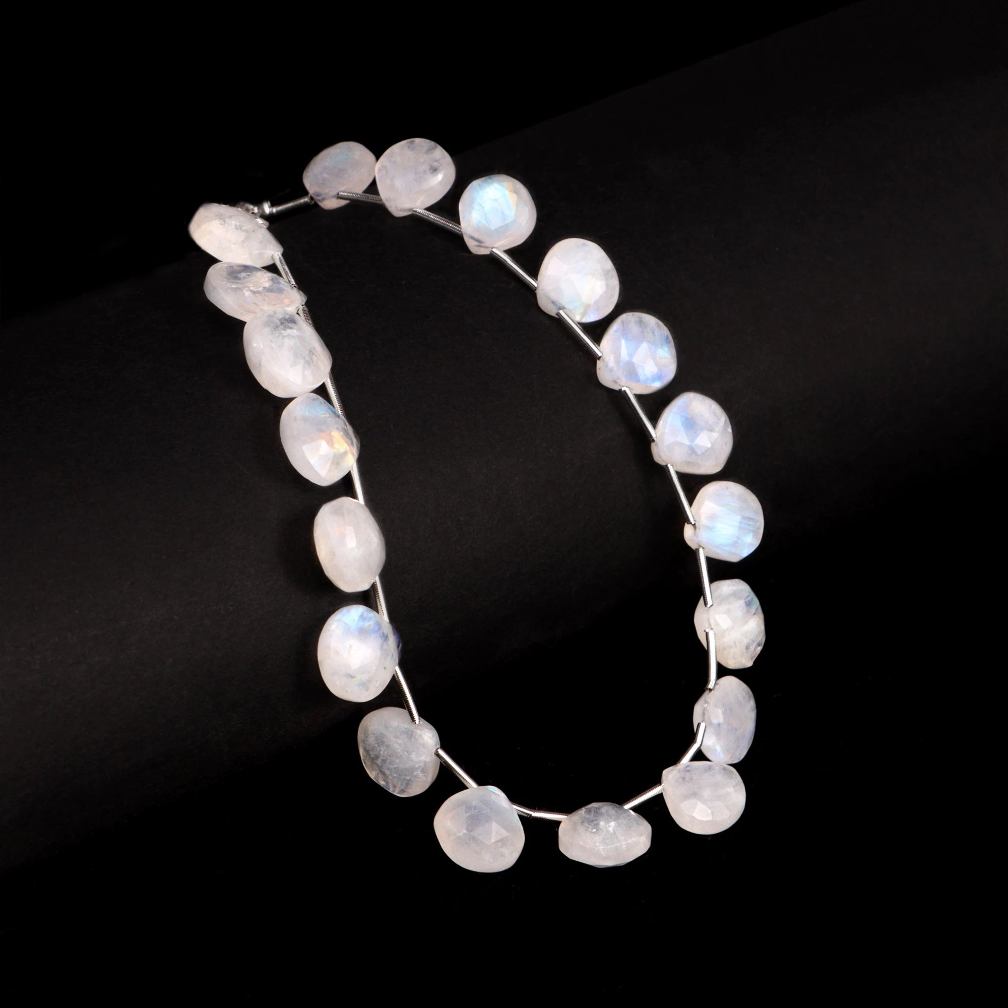 Natural Rainbow Moonstone Faceted Heart Beads, Blue Flashy Rainbow Moonstone Heart, Moonstone Jewelry Making Gemstone Beads, 8 Inch, SKU 068