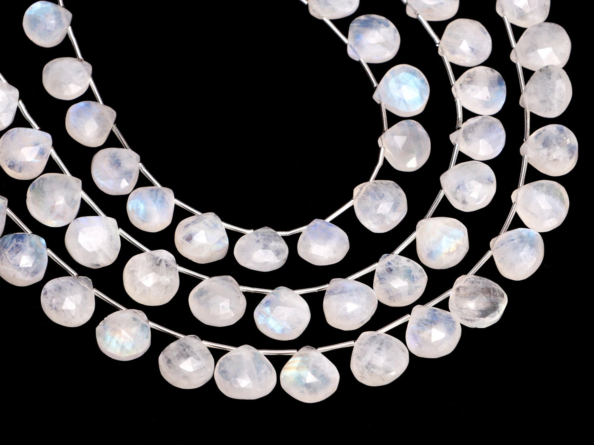 Natural Rainbow Moonstone Faceted Heart Beads, Blue Flashy Rainbow Moonstone Heart, Moonstone Jewelry Making Gemstone Beads, 8 Inch, SKU 068