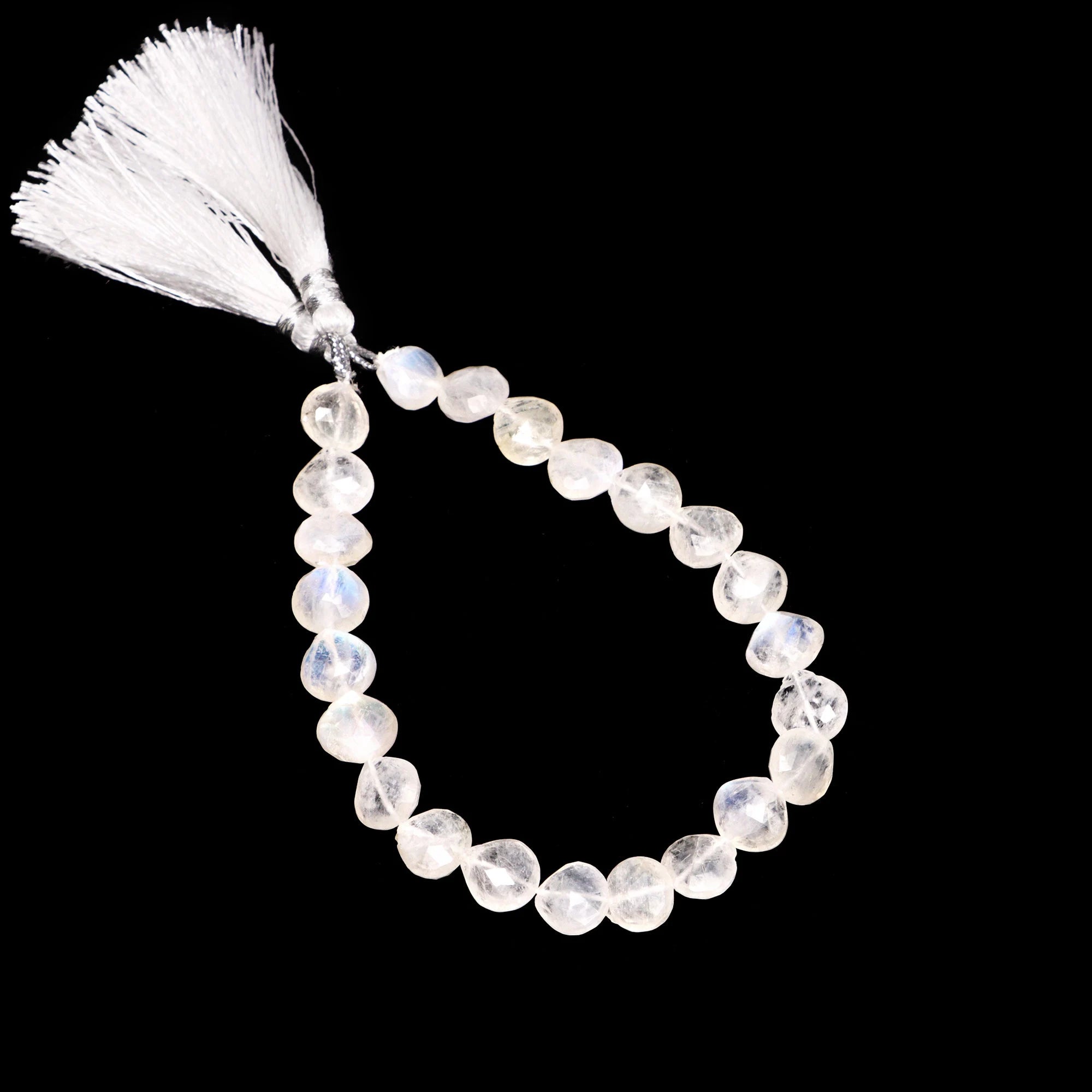 White Rainbow Moonstone Faceted Top Drill Heart Beads, 8 Inches, (SKU073)