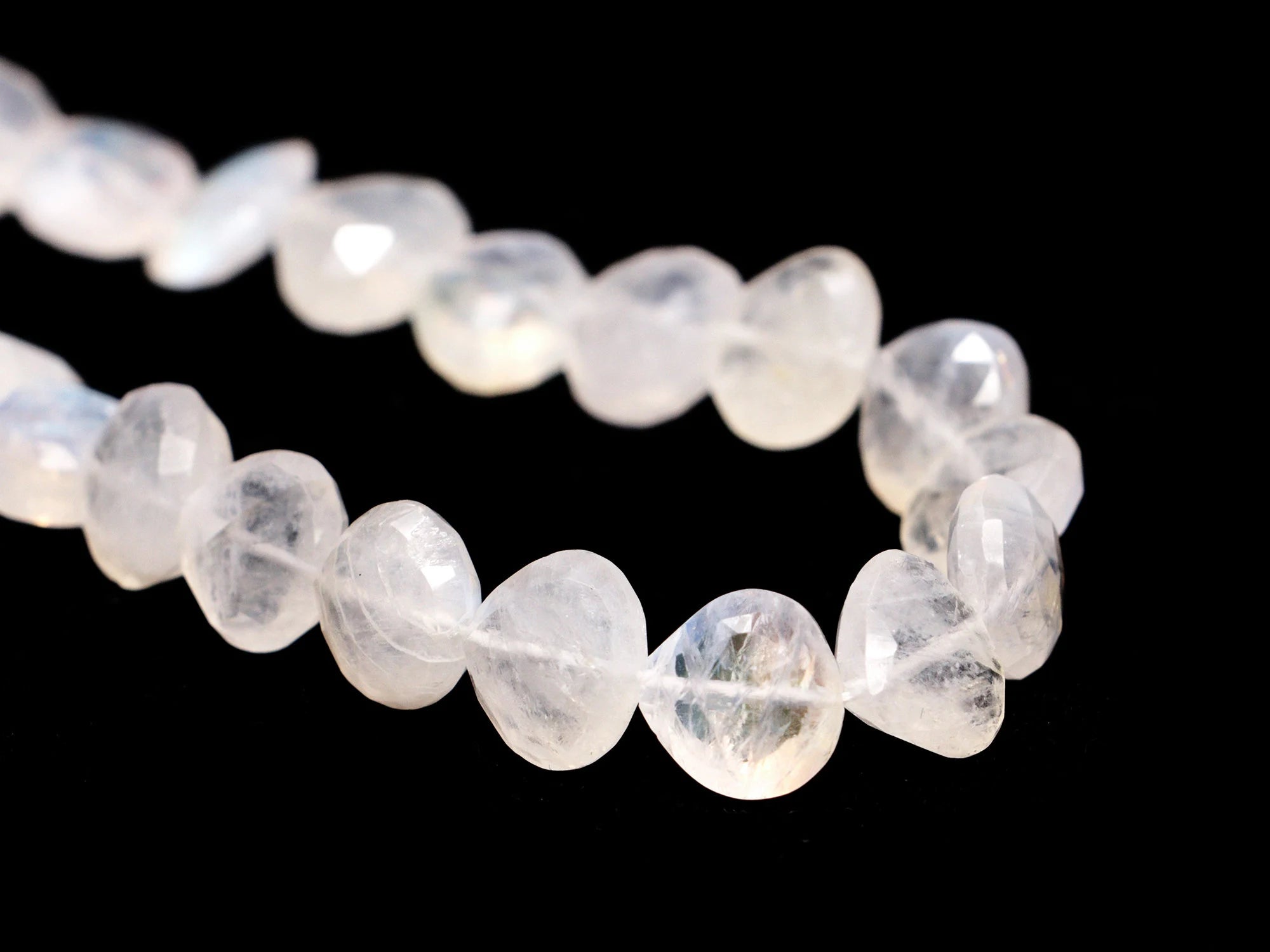 White Rainbow Moonstone Faceted Top Drill Heart Beads, 8 Inches, (SKU073)