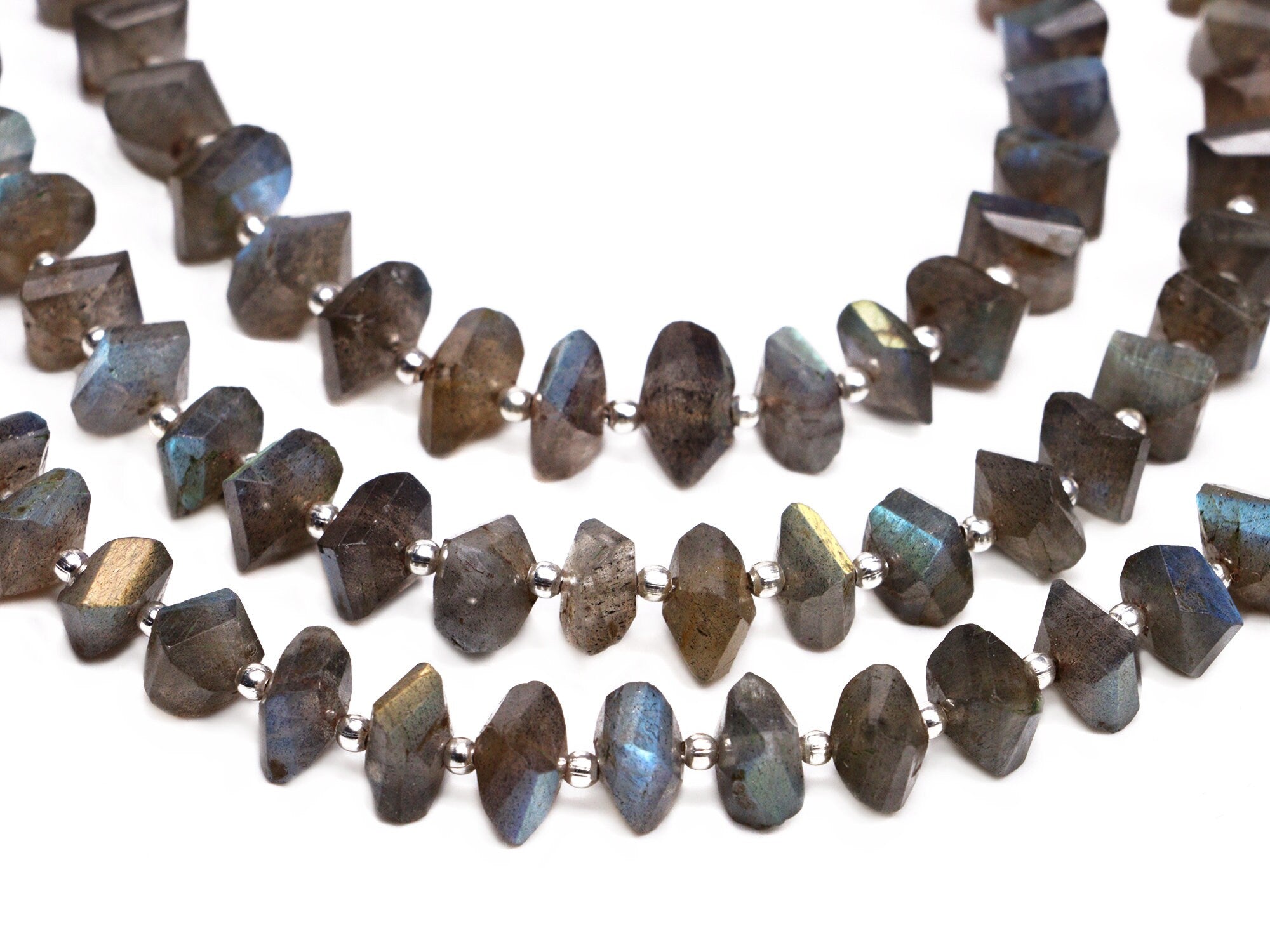 Natural Labradorite Faceted Twisted Beads, Labradorite Twisted Beads, Black Labradorite Jewelry Gemstone Beads, 8 Inch Strand, SKU 143