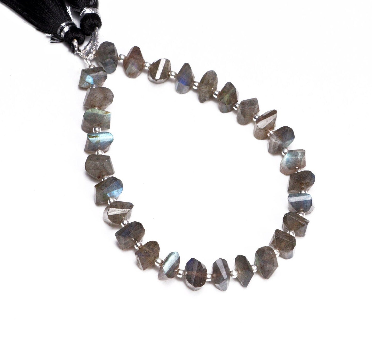 Natural Labradorite Faceted Twisted Beads, Labradorite Twisted Beads, Black Labradorite Jewelry Gemstone Beads, 8 Inch Strand, SKU 143