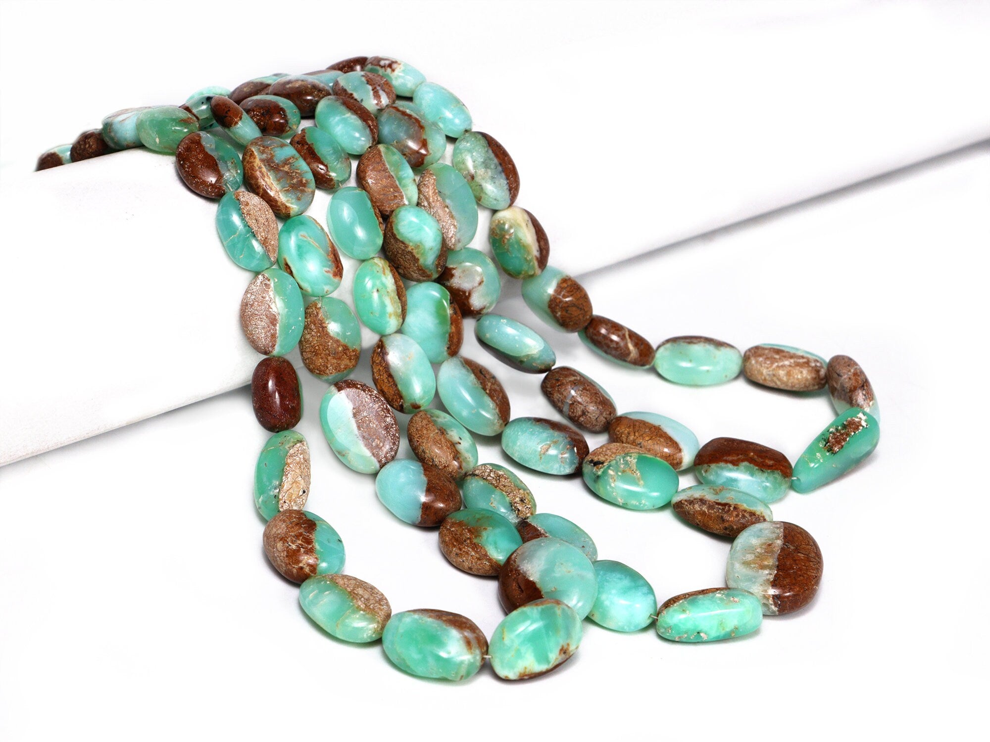 AA Quality Bi-Color Green Opal Smooth Tumble Beads, 8x10 To 15.5x21 mm, SKU2165