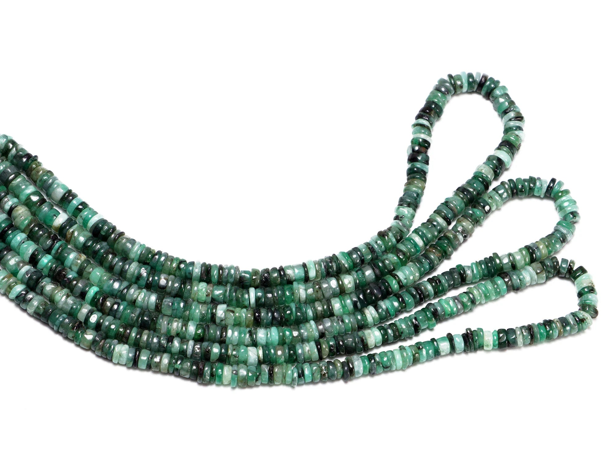 Natural Green Emerald Smooth Heishi Tyre Beads, Unique Gemstone Jewelry, (SKU2170)
