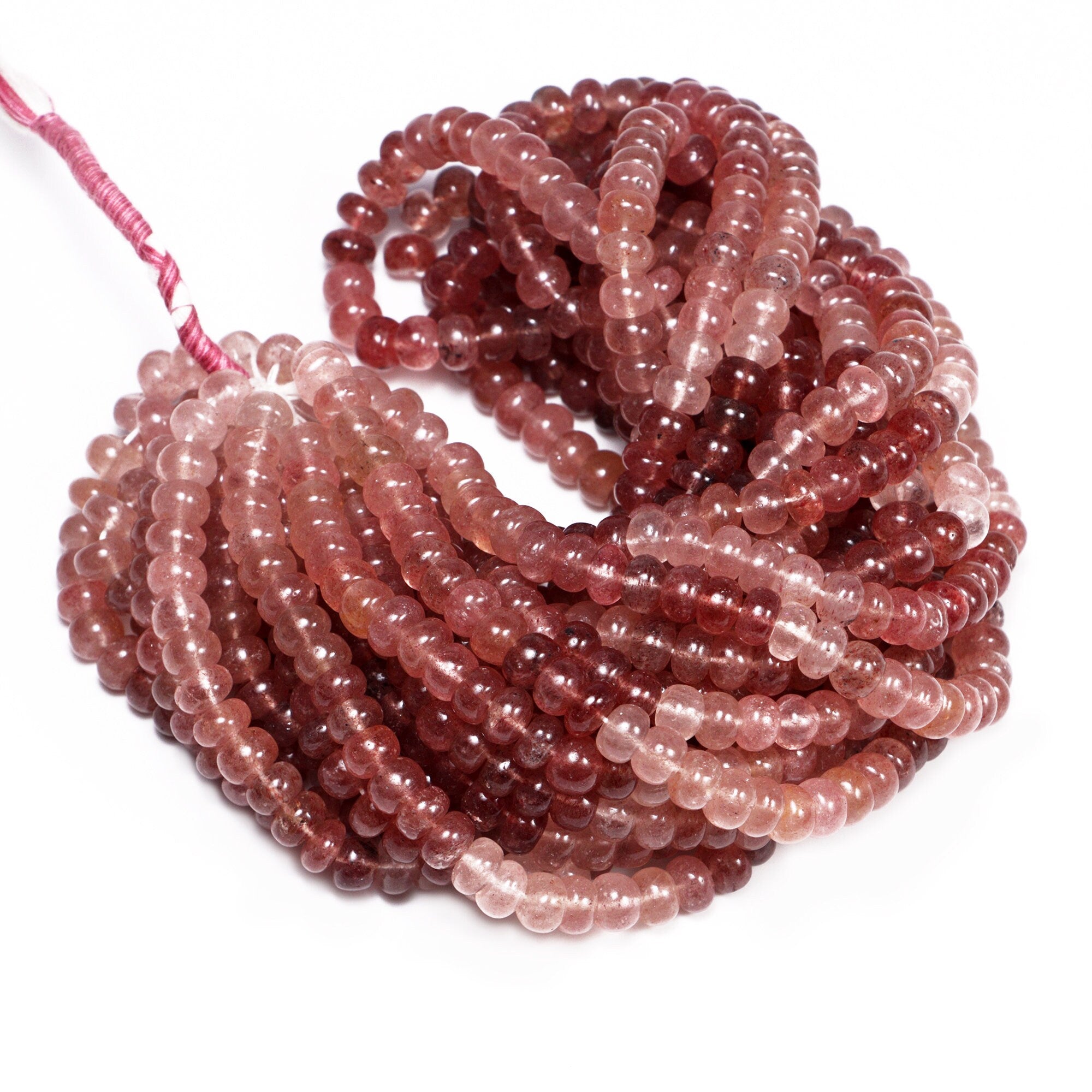 Natural Pink Strawberry Quartz Smooth Rondelle Beads, 7 To 8 mm, SKU2171