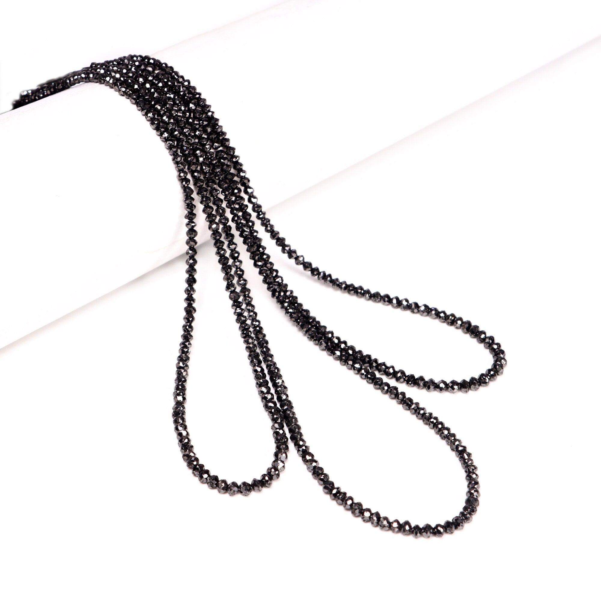 Natural Black Diamond Faceted Rondelle Beads, 2.5 To 3.5 mm, Black Diamond Beads, Diamond Jewelry Making Gemstone Beads, 16 Inches, SKU 080