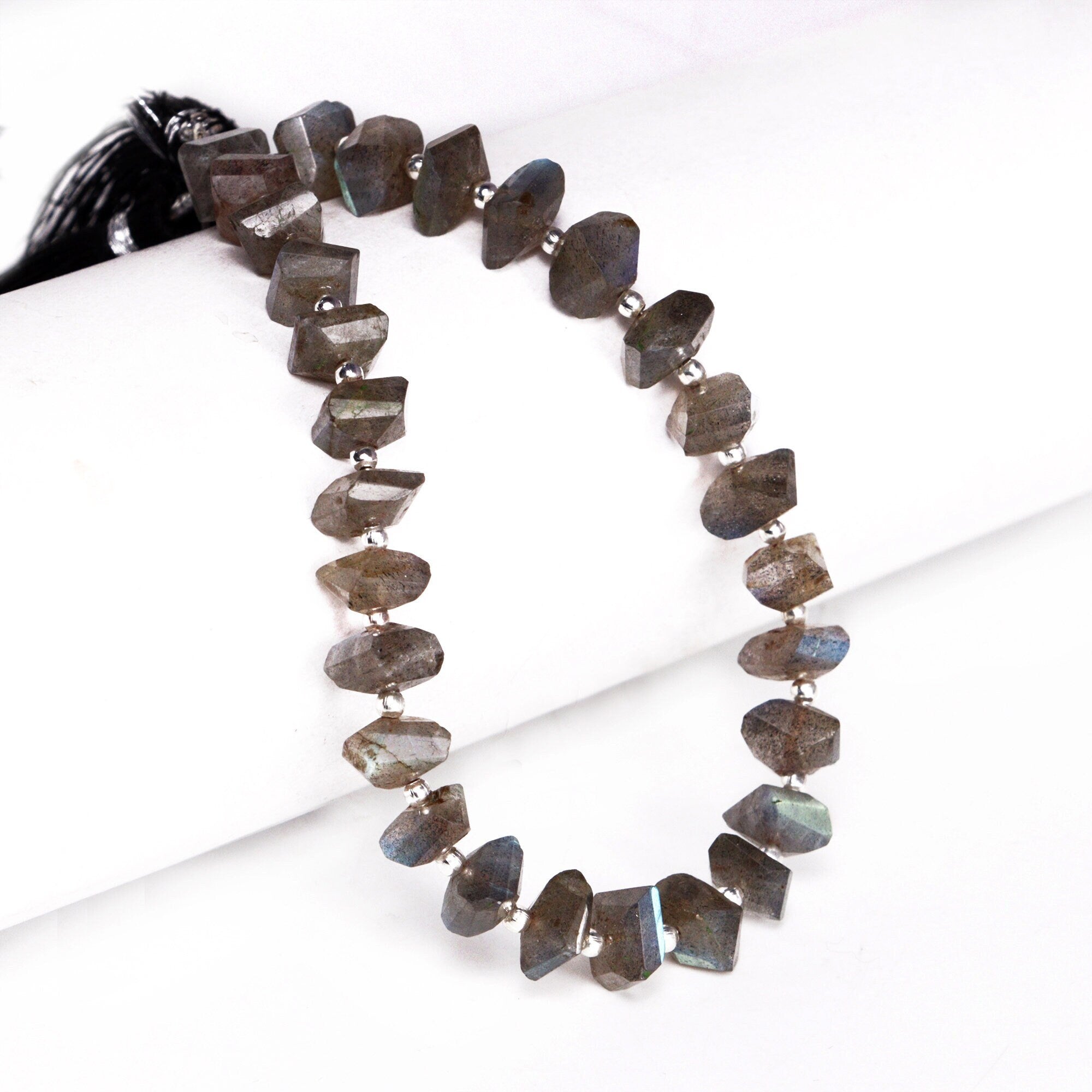 Natural Labradorite Faceted Twisted Beads, Labradorite Twisted Beads, Black Labradorite Jewelry Gemstone Beads, 8 Inch Strand, SKU 143