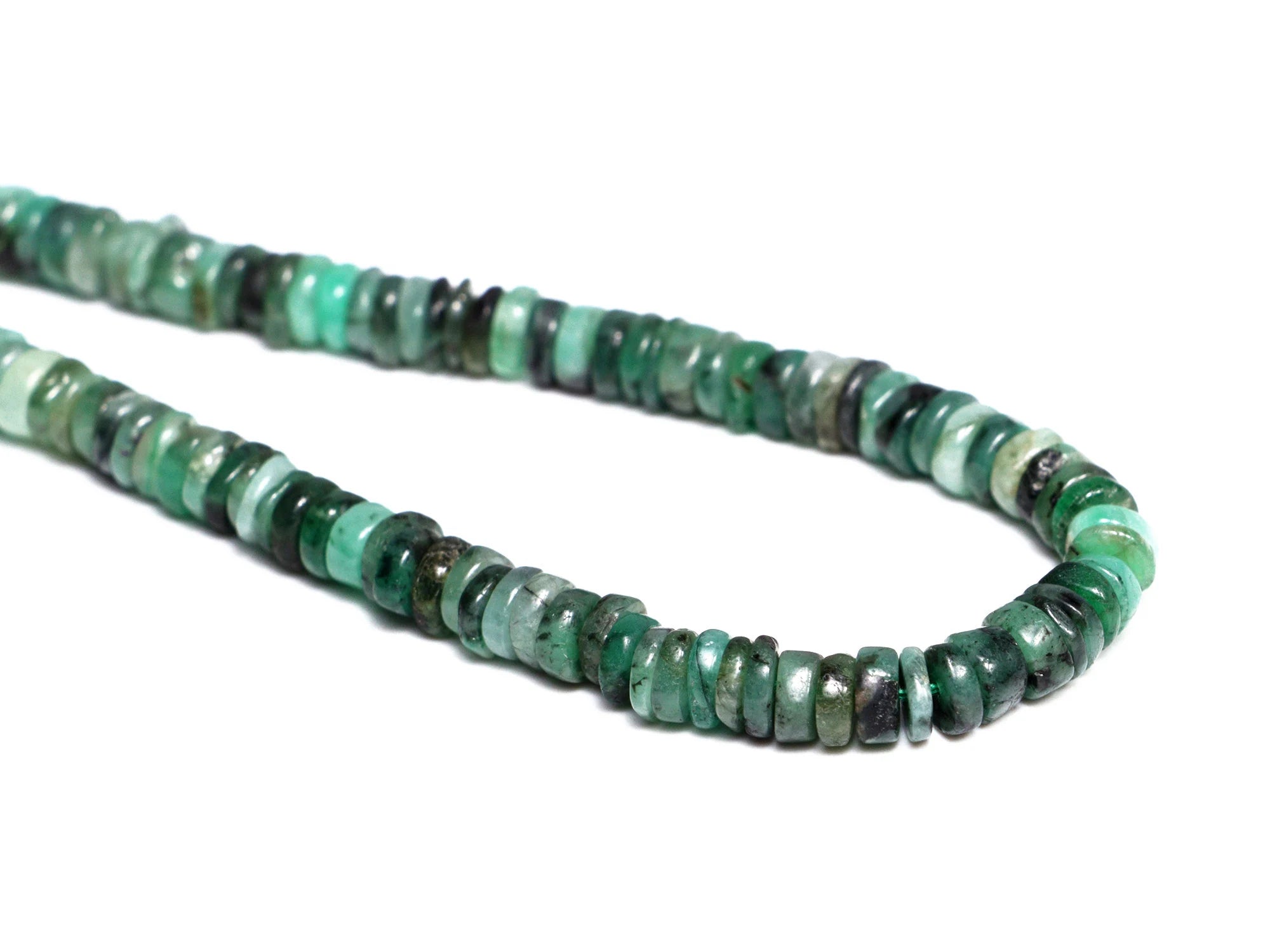 Natural Green Emerald Smooth Heishi Tyre Beads, Unique Gemstone Jewelry, (SKU2170)