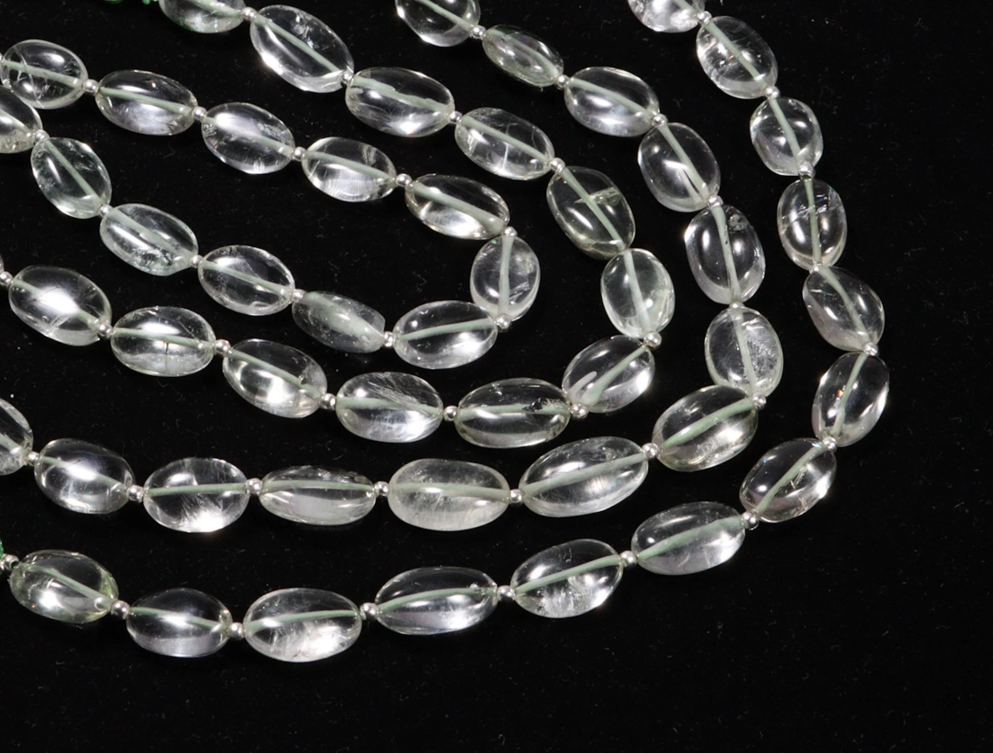 Natural Green Amethyst Smooth Oval Beads, Amethyst Oval Beads, Green Smooth Beads, Natural Tumble Beads, 8" Strand, (SKU166)