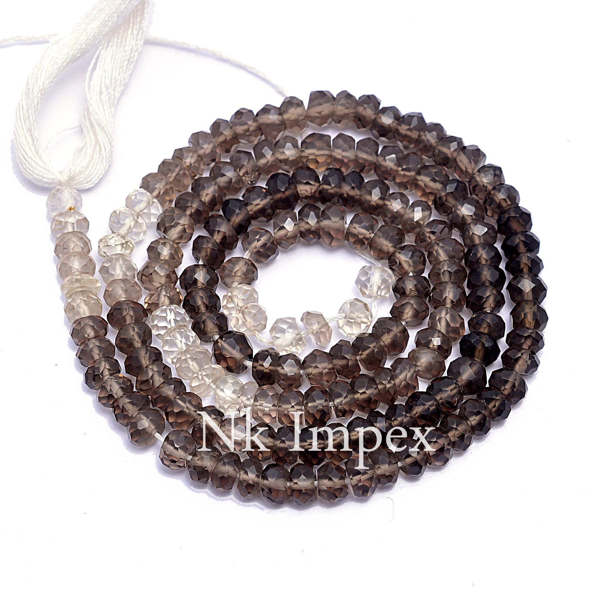 Natural Shaded Smoky Quartz Faceted Rondelle Beads, 4.5 mm Beads, 15 Inches Beaded Strand, SKU428
