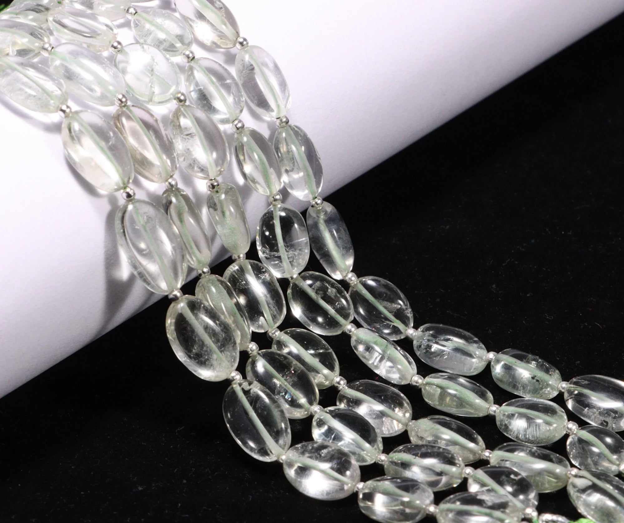 Natural Green Amethyst Smooth Oval Beads, Amethyst Oval Beads, Green Smooth Beads, Natural Tumble Beads, 8" Strand, (SKU166)