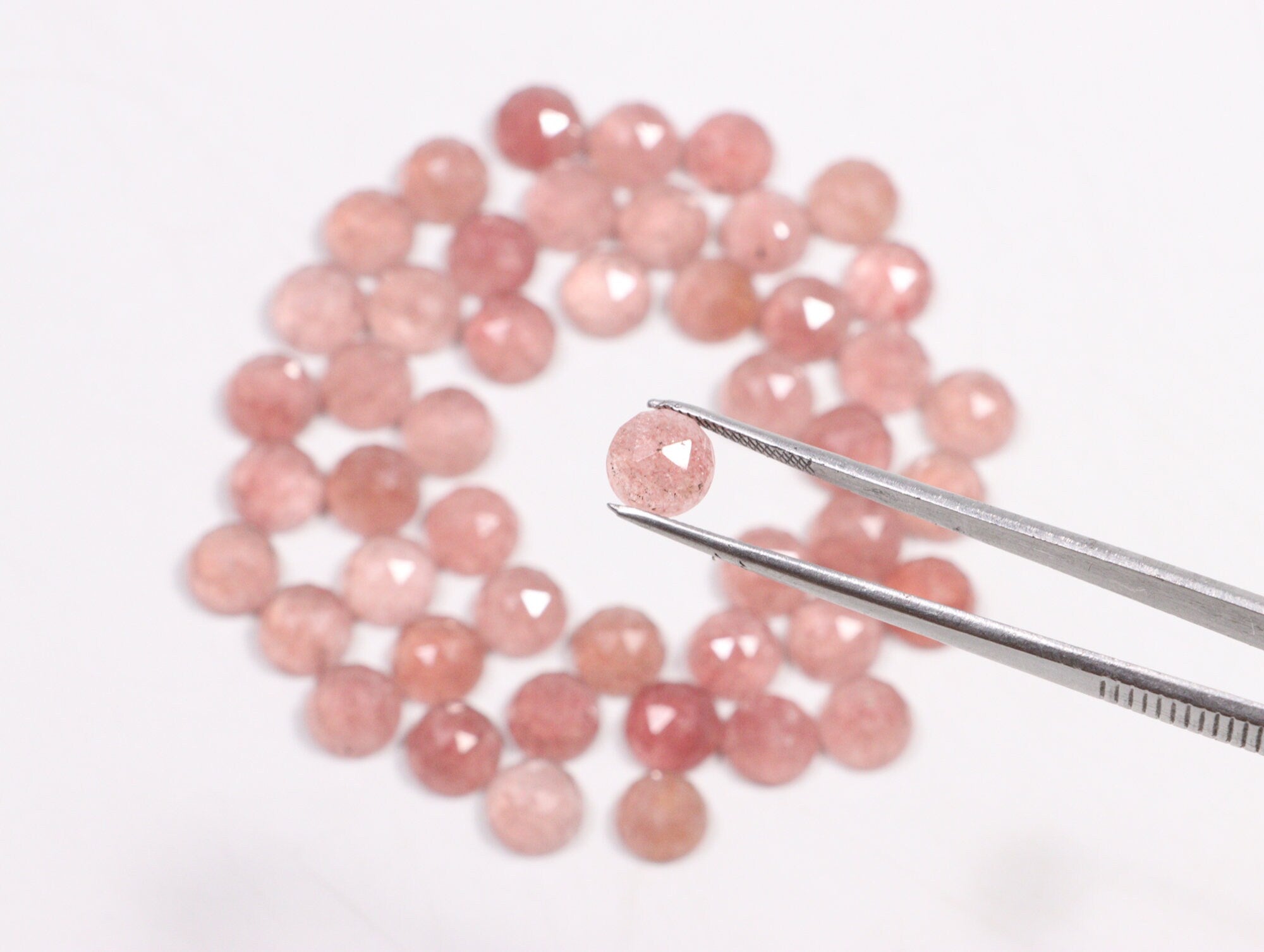 Pink Strawberry Quartz Faceted Round Loose Gemstone, 8 mm, SKU2222
