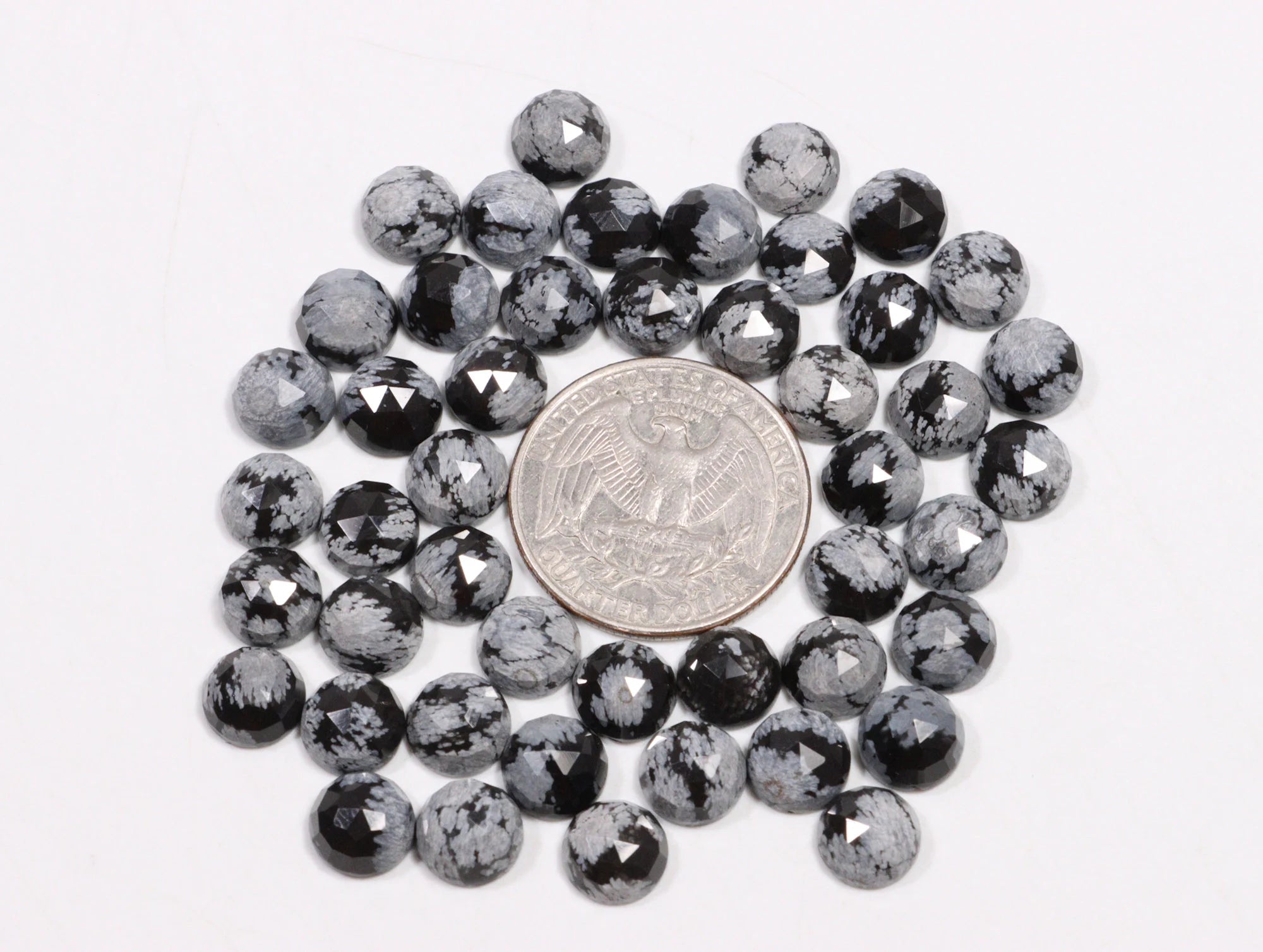 Snowflake Obsidian Faceted Round Loose Gemstone, 8 mm, SKU2233