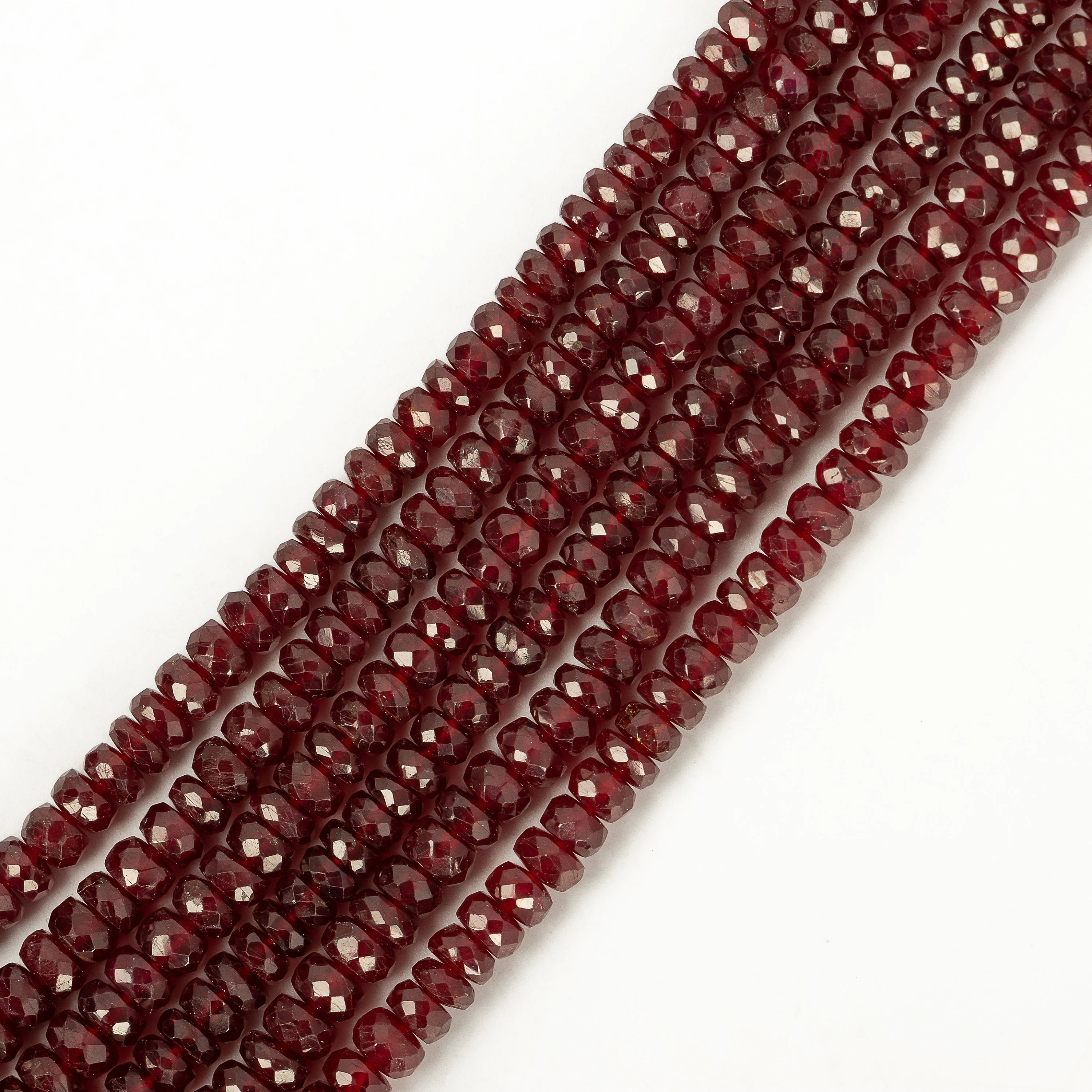 Ruby Longido Beads, Natural Ruby Faceted Rondelle Beads, 3.5 mm - 5 mm, SKU2190