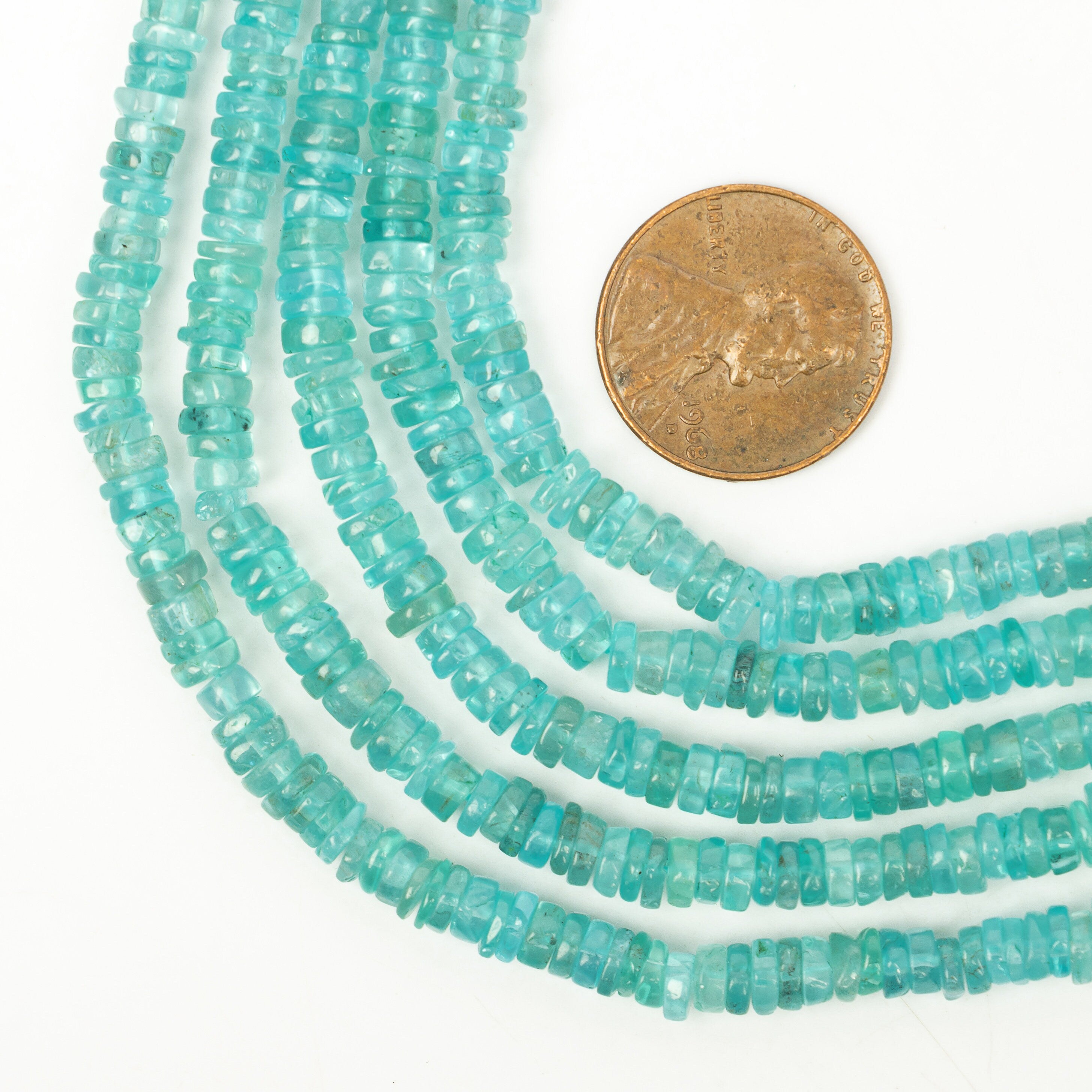Sky Apatite Smooth Tyre Beads, Apatite Heishi Beads, SKU2205