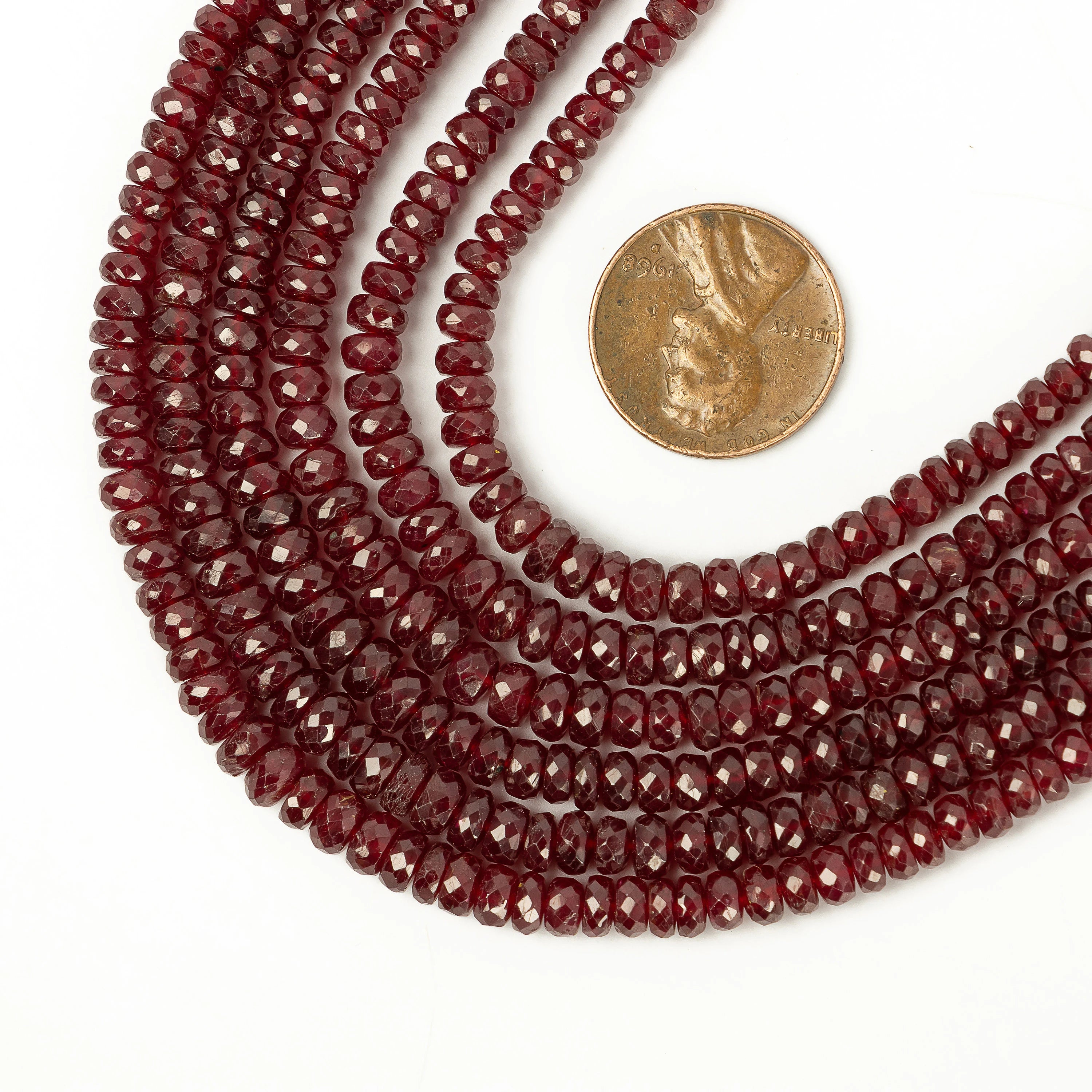Ruby Longido Beads, Natural Ruby Faceted Rondelle Beads, 3.5 mm - 5 mm, SKU2190