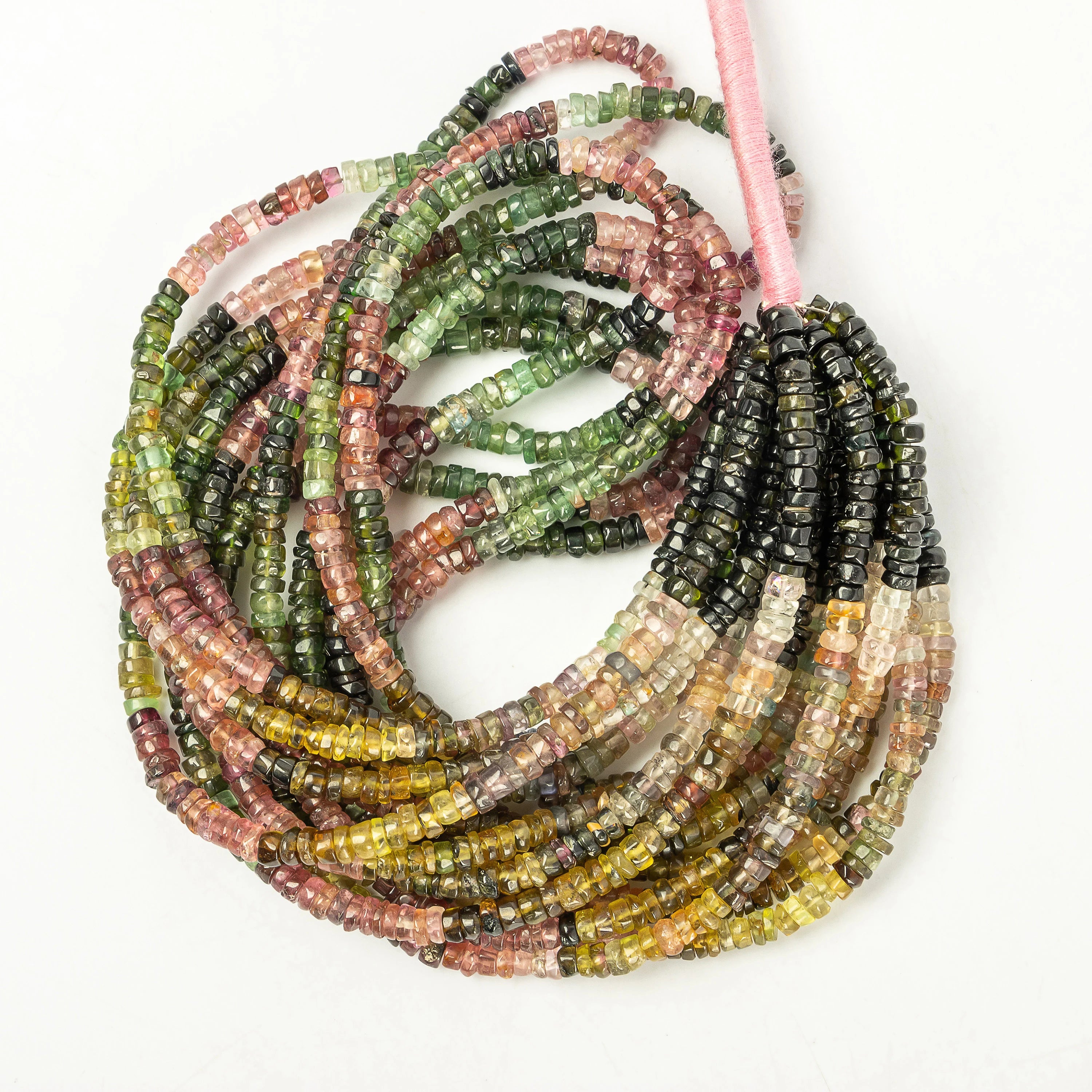Natural Multi Tourmaline Smooth Heishi Tyre Beads, 16 Inch Strand, SKU2237
