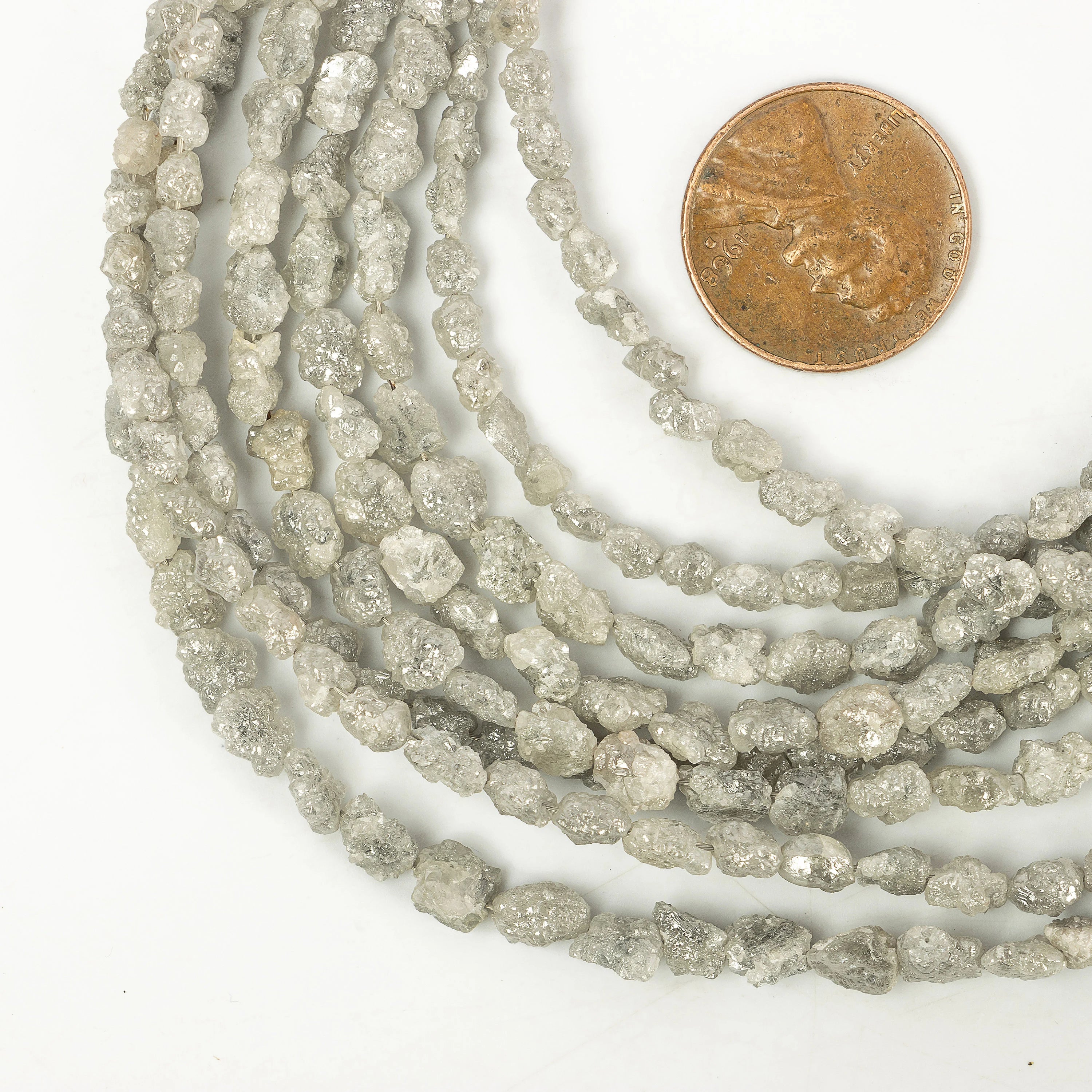 Elongated Grey Diamond Uncut Beads, Off White Grey Diamond Uncut Beads, SKU2272