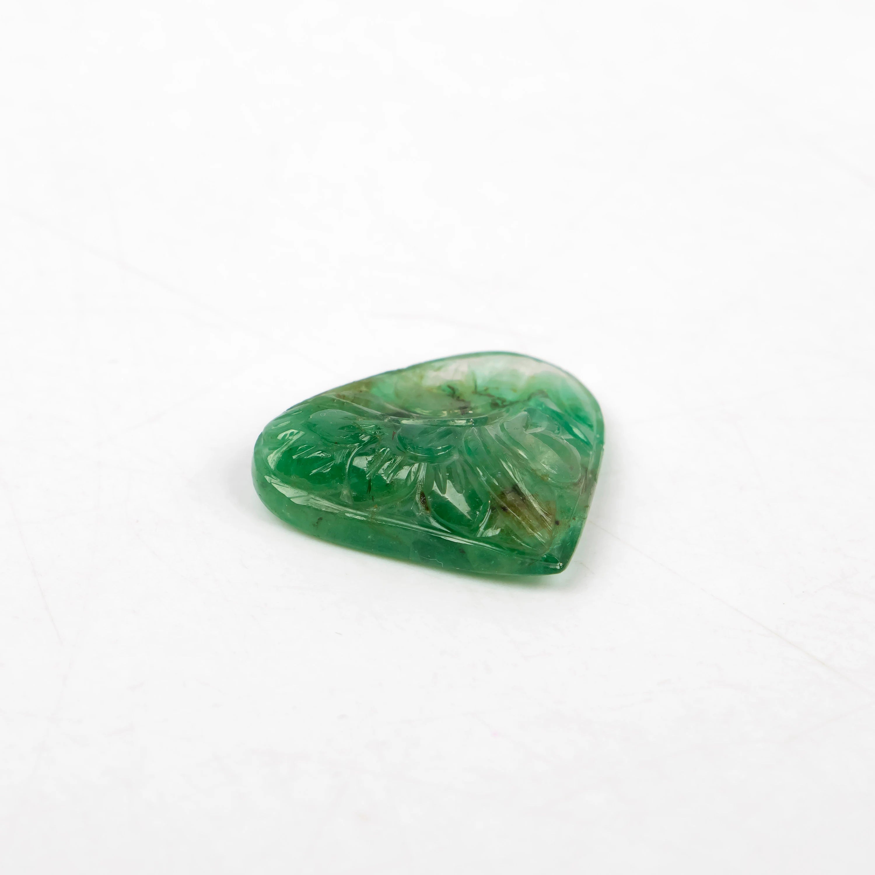 Natural Emerald Trilion Shape Gemstone, Emerald Fancy Carving Loose Gemstone, Emerald Jewelry Making Handmade Carving Gemstone