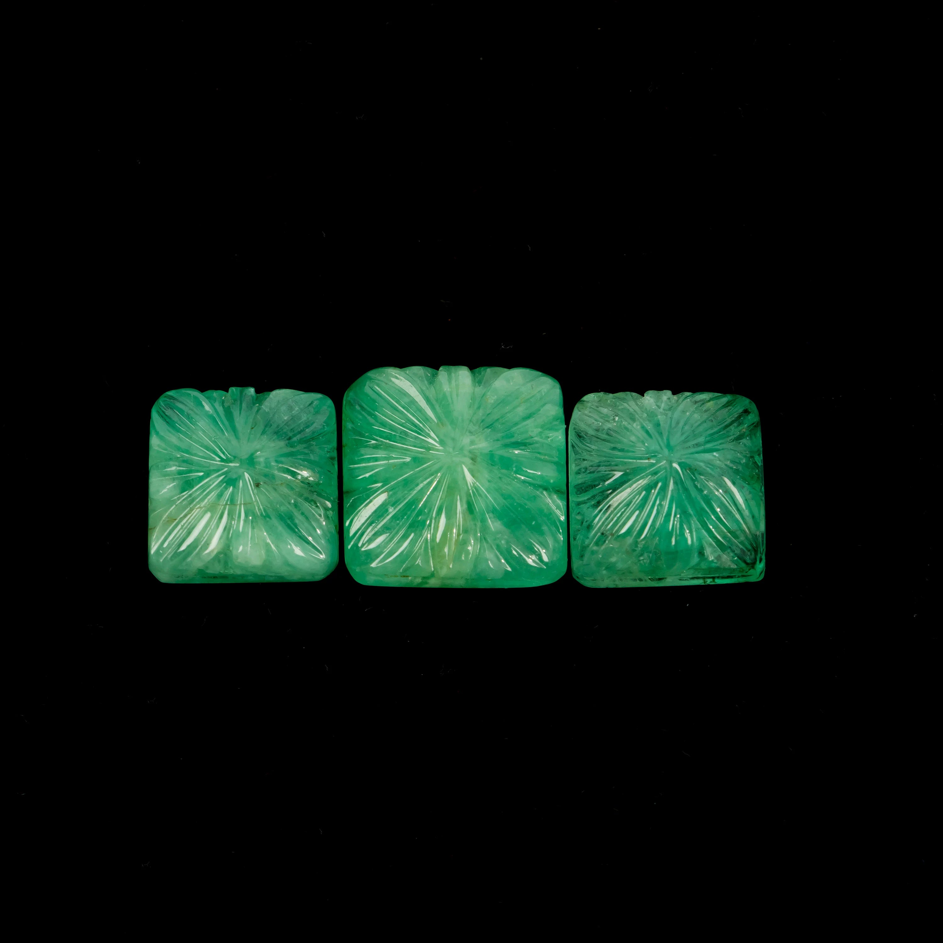 Natural Emerald Three Piece Set Fancy Shape Gemstone, Emerald Fancy Carving Loose Gemstone, Jewelry Making Carving Gemstone