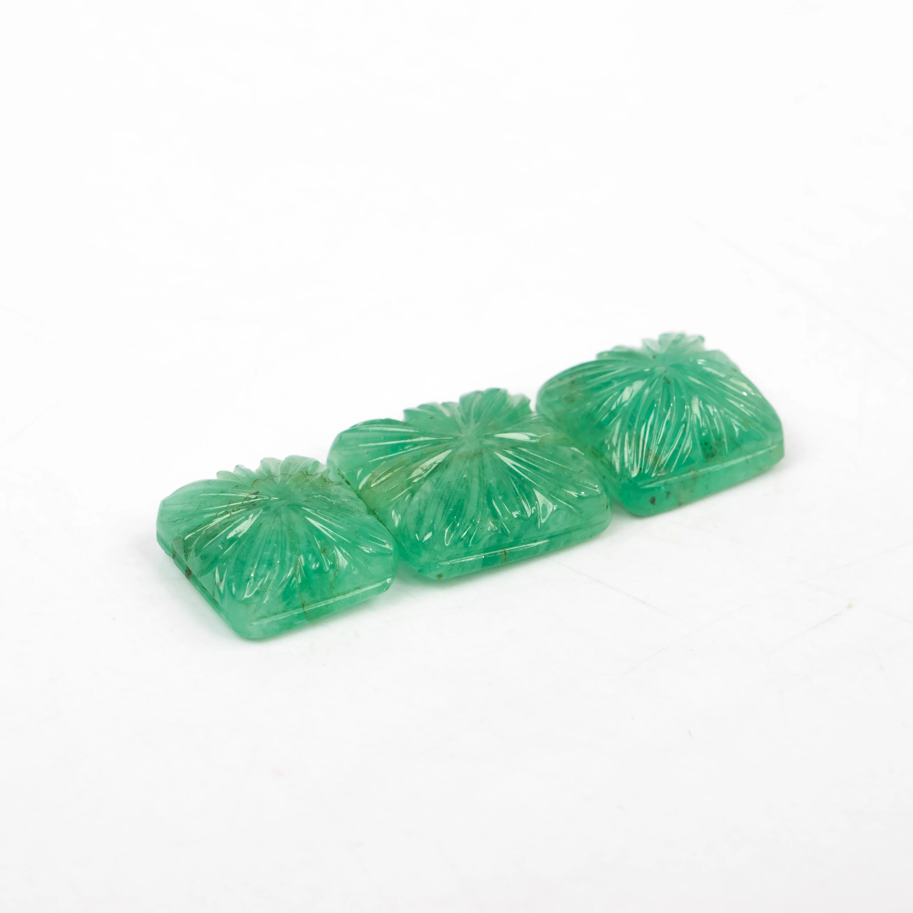 Natural Emerald Three Piece Set Fancy Shape Gemstone, Emerald Fancy Carving Loose Gemstone, Jewelry Making Carving Gemstone