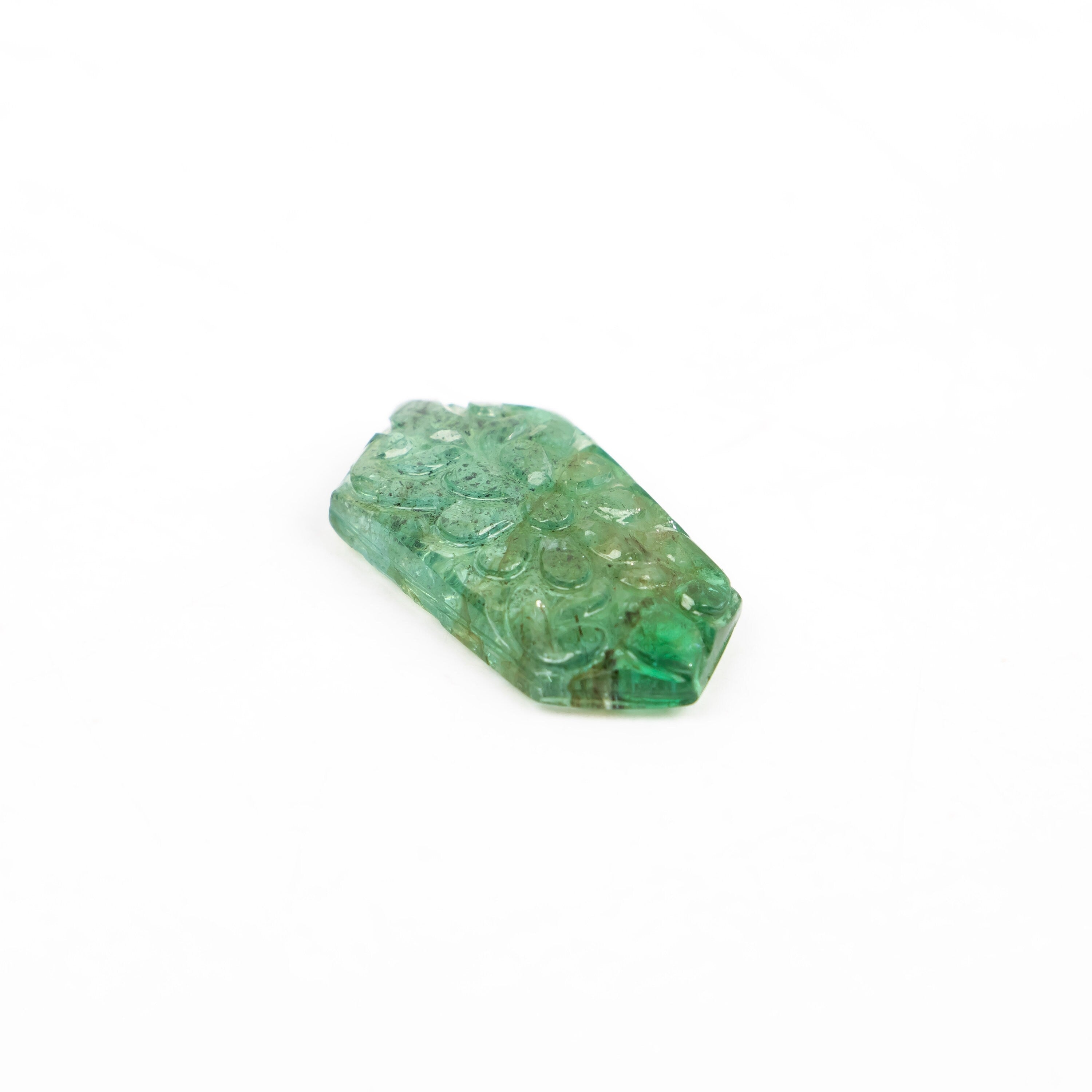 Natural Emerald Six Corner Shape Gemstone, Emerald Fancy Carving Loose Gemstone, Emerald Jewelry Making Handmade Carving Gemstone