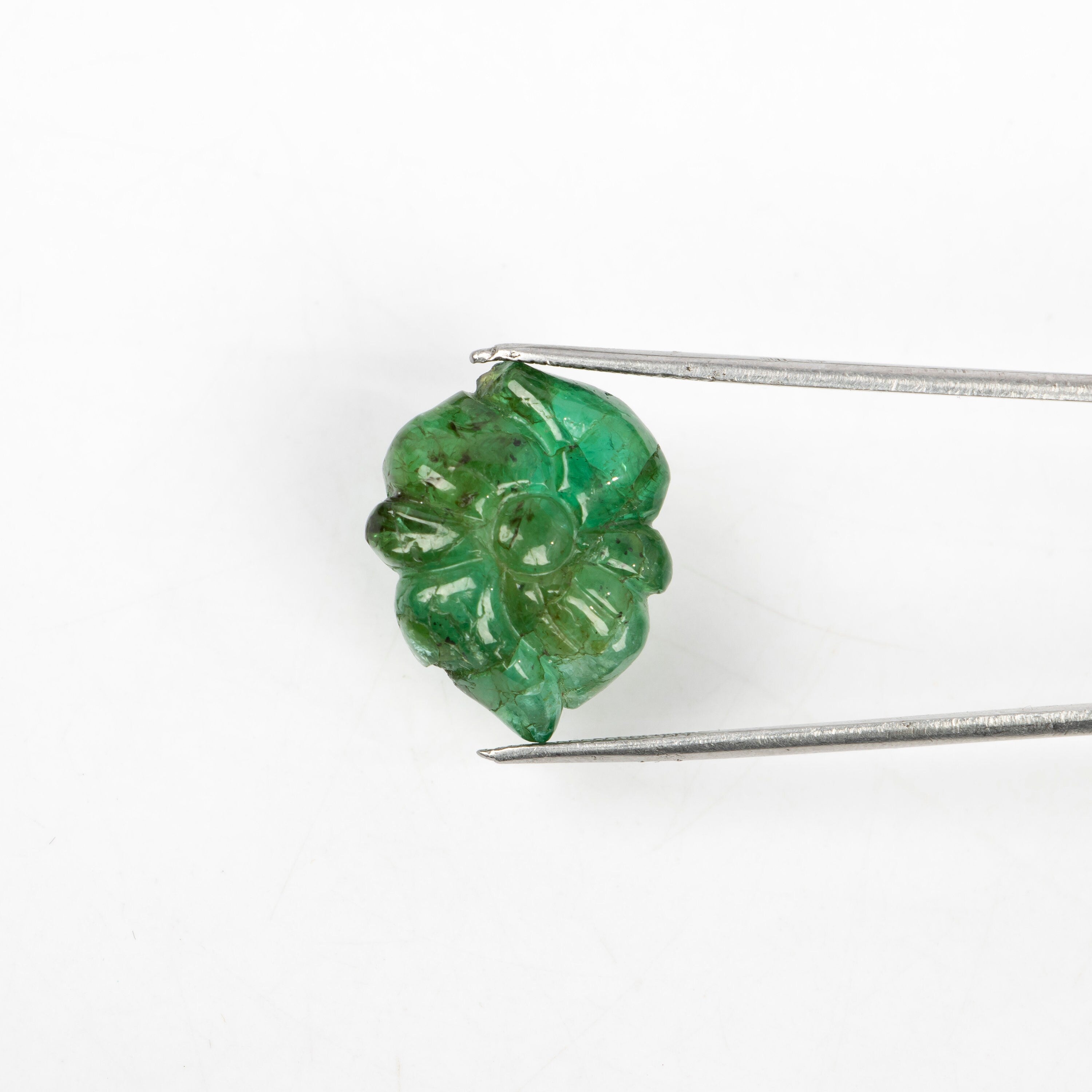 Natural Emerald Flower Shape Gemstone, Emerald Fancy Carving Loose Gemstone, Emerald Jewelry Making Handmade Carving Gemstone