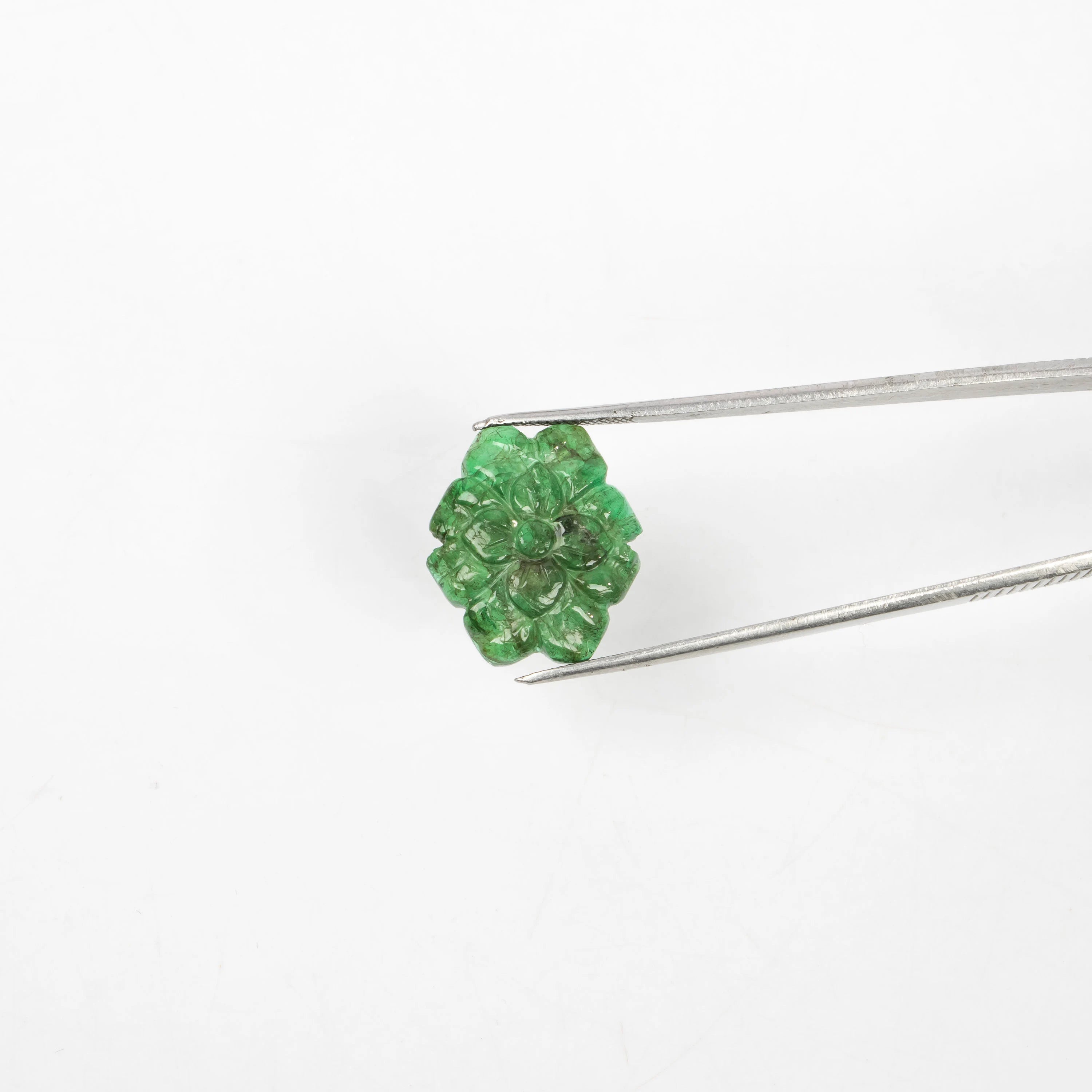 Emerald Flower Carving Gemstone, Emerald Fancy Shape Carving Loose Gemstone, Emerald Jewelry making Gemstone, Handmade Carving