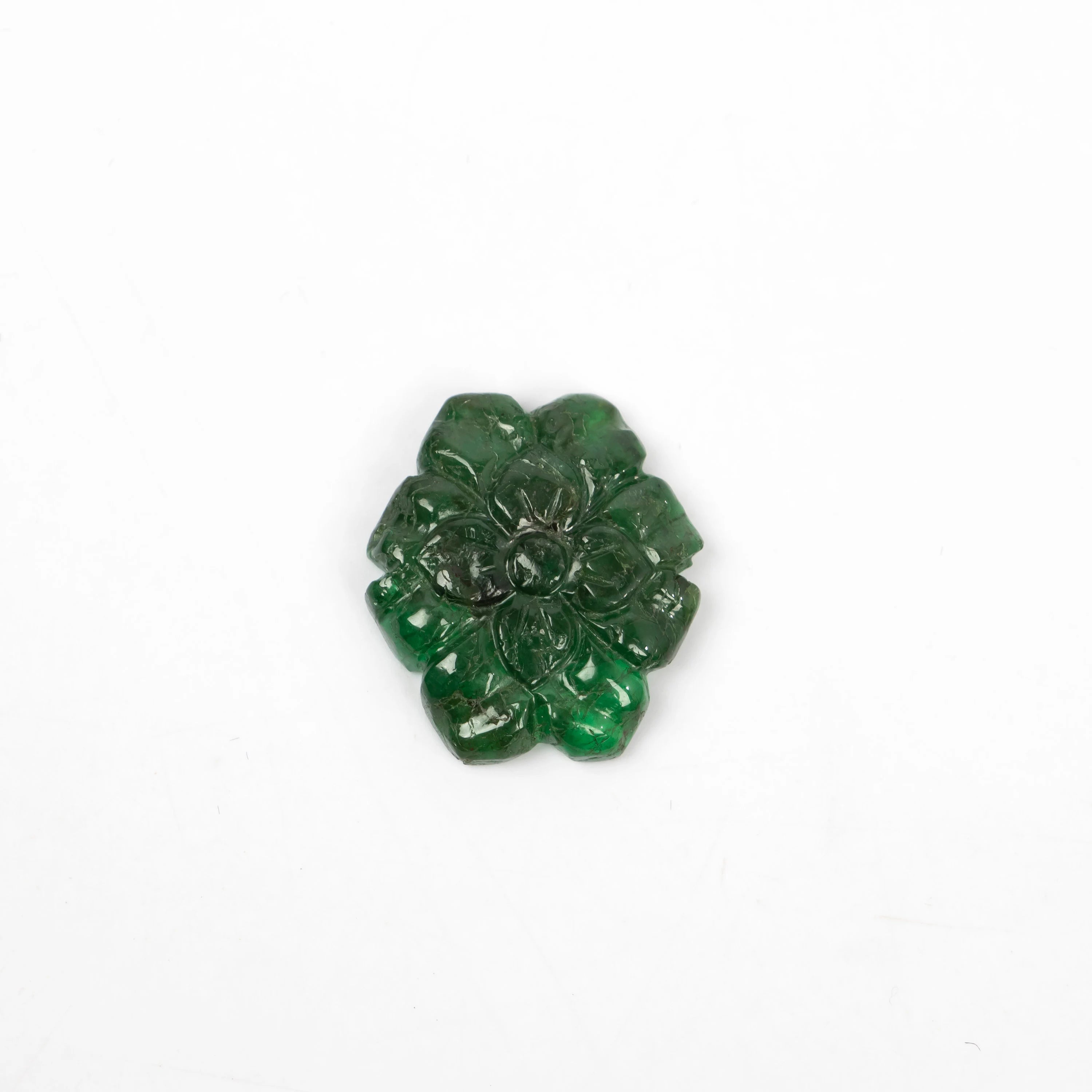 Emerald Flower Carving Gemstone, Emerald Fancy Shape Carving Loose Gemstone, Emerald Jewelry making Gemstone, Handmade Carving