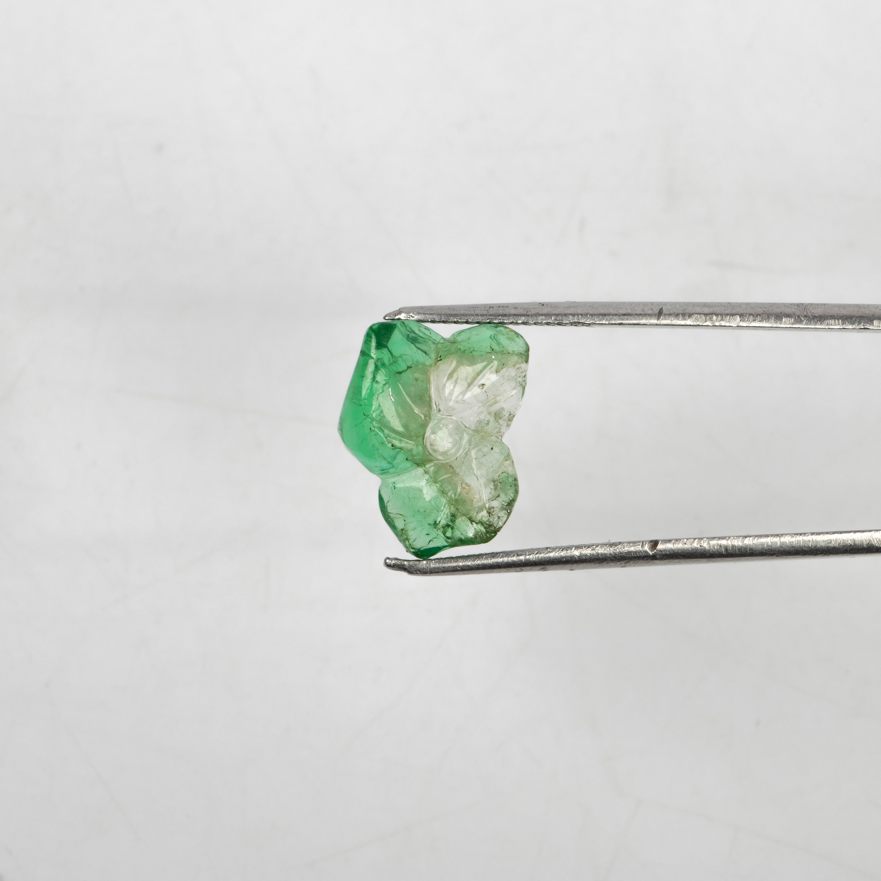Natural Emerald Flower Shape Gemstone, Emerald Fancy Carving Loose Gemstone, Emerald Jewelry Making Handmade Carving Gemstone
