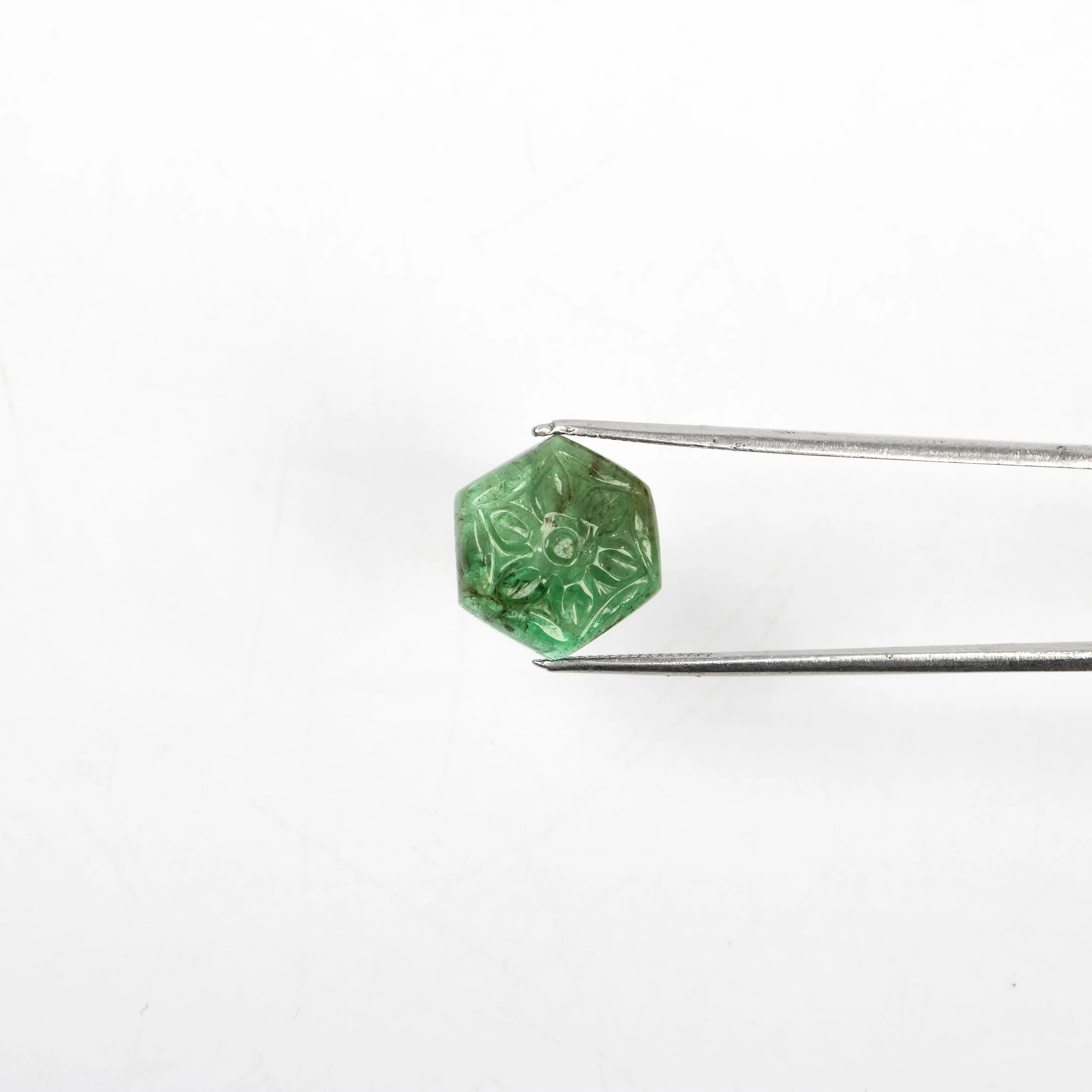 Natural Emerald Six Corner Hexagon Shape Gemstone, Emerald Fancy Carving Loose Gemstone, Jewelry Making Handmade Carving Gemstone