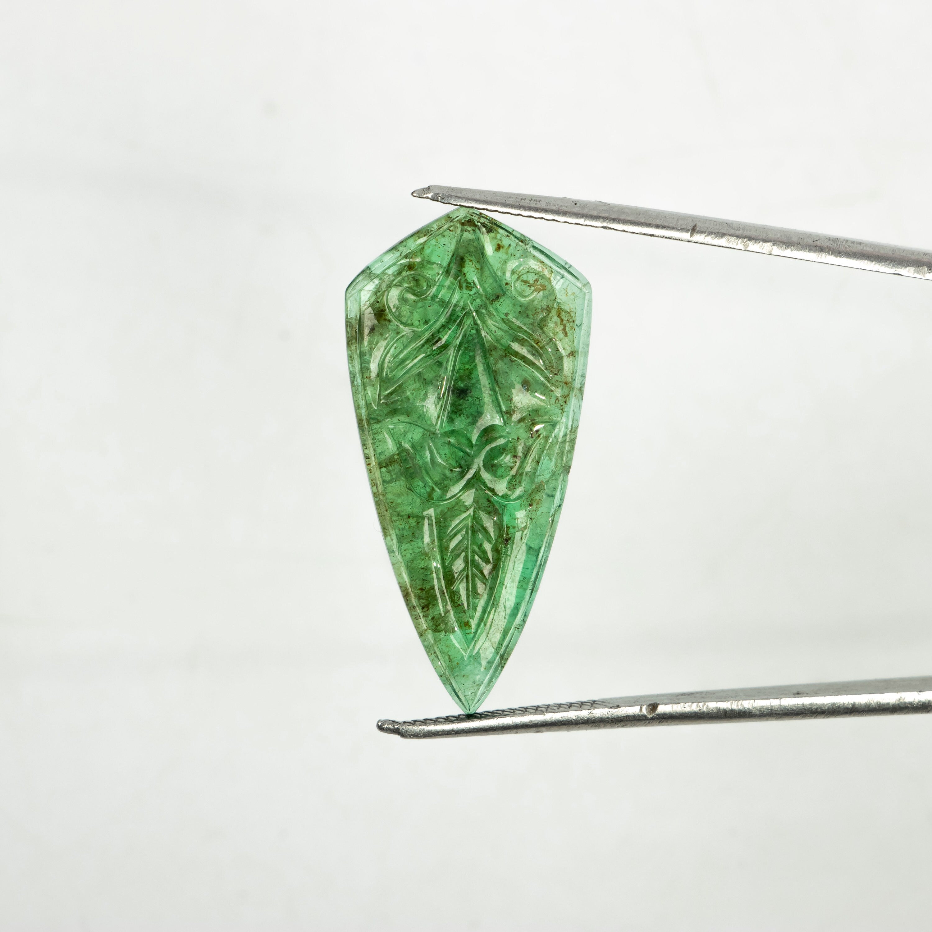 Natural Emerald Four Corner Fancy Shape Gemstone, Emerald Fancy Carving Loose Gemstone, Jewelry Making Handmade Carving Gemstone