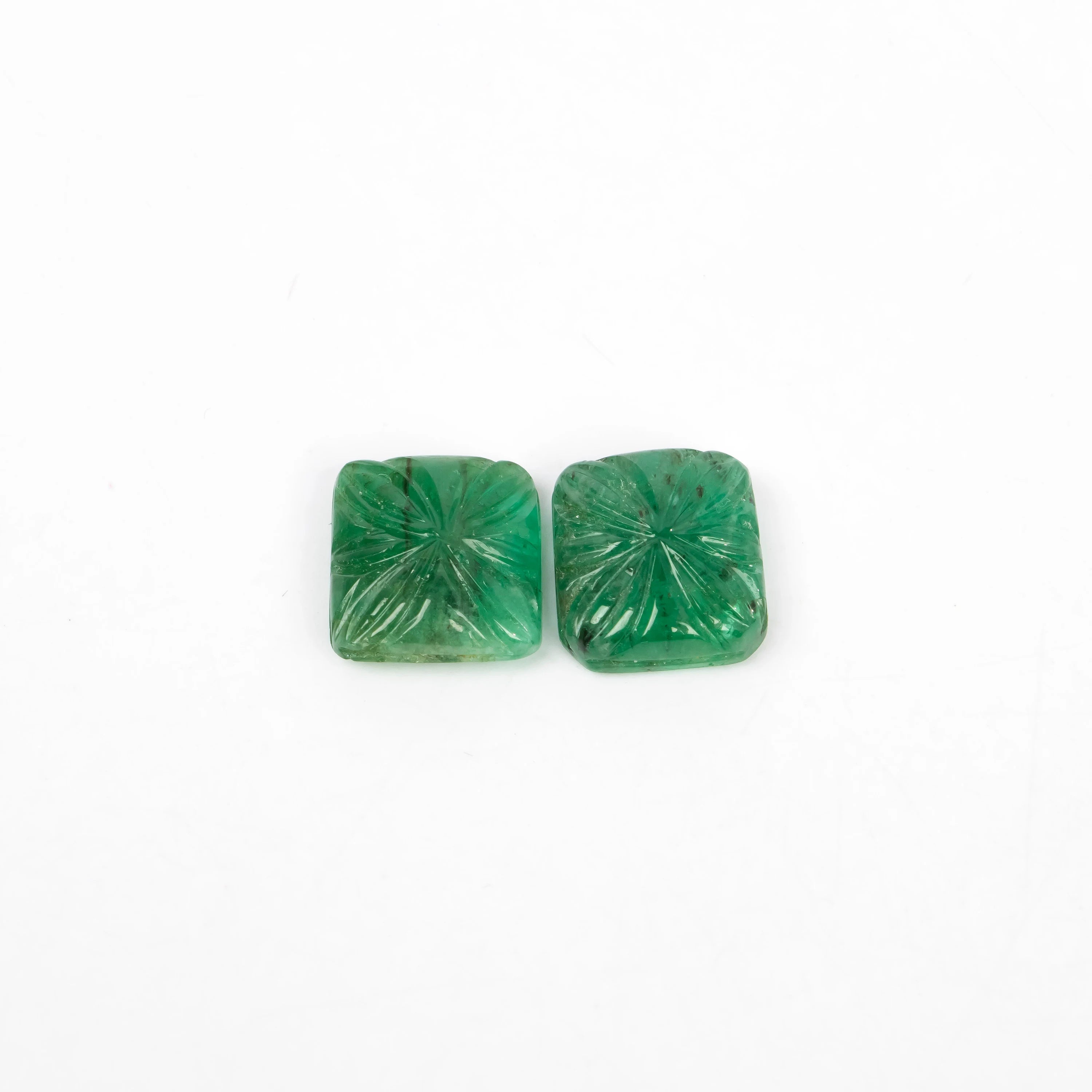 Natural Emerald Fancy Shape Gemstone Pair, Emerald Fancy Carving Pair Loose Gemstone, Jewelry Making Handmade Carving Gemstone