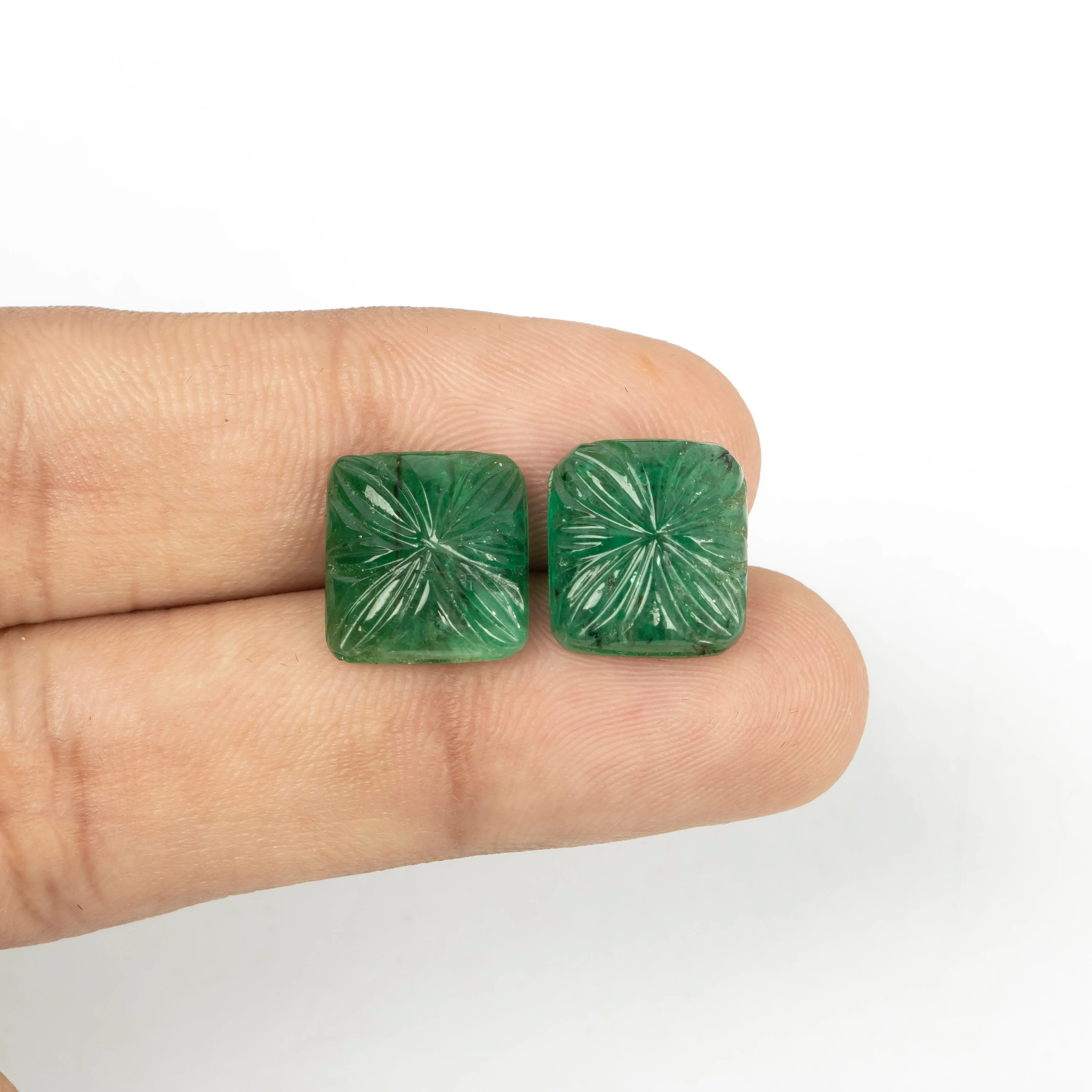 Natural Emerald Fancy Shape Gemstone Pair, Emerald Fancy Carving Pair Loose Gemstone, Jewelry Making Handmade Carving Gemstone