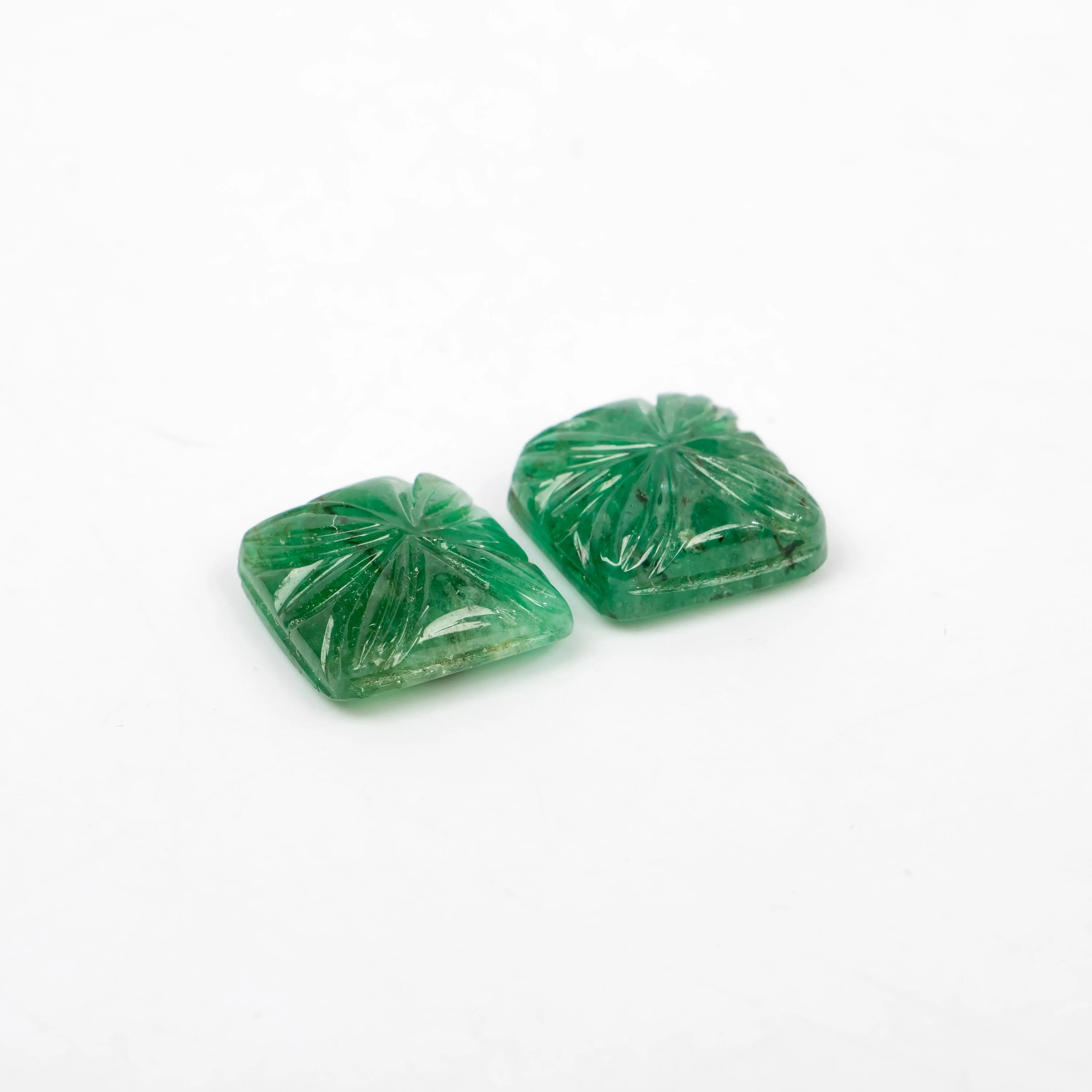 Natural Emerald Fancy Shape Gemstone Pair, Emerald Fancy Carving Pair Loose Gemstone, Jewelry Making Handmade Carving Gemstone