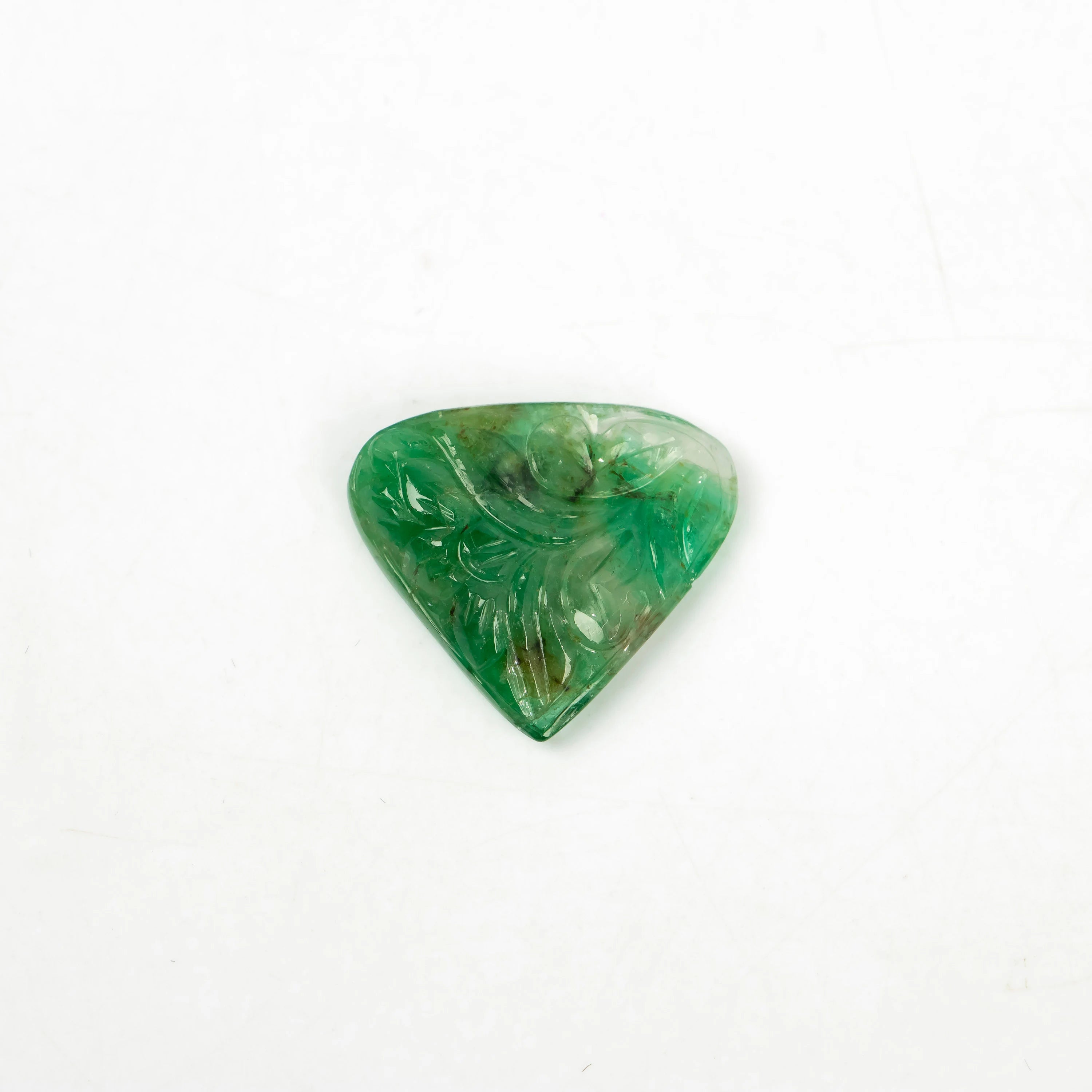 Natural Emerald Trilion Shape Gemstone, Emerald Fancy Carving Loose Gemstone, Emerald Jewelry Making Handmade Carving Gemstone
