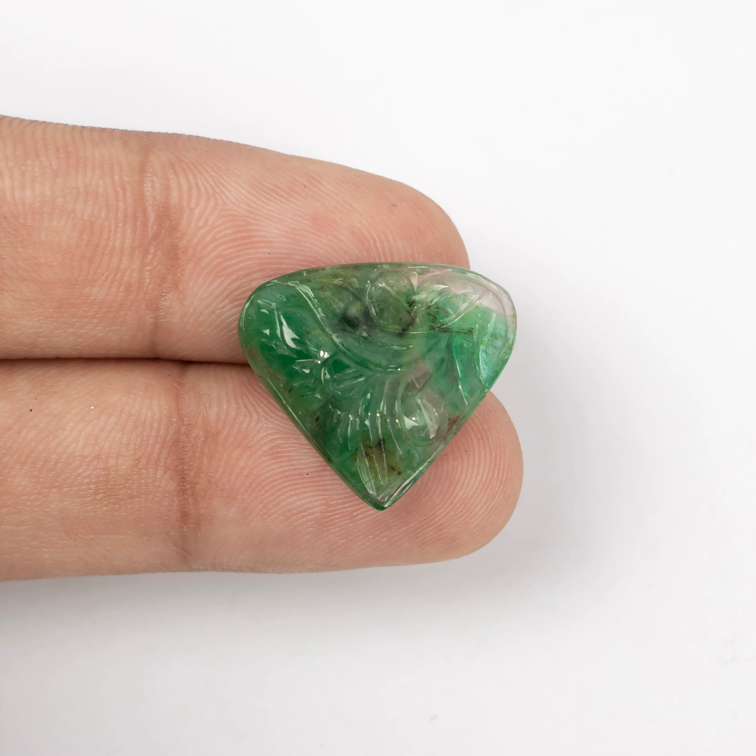 Natural Emerald Trilion Shape Gemstone, Emerald Fancy Carving Loose Gemstone, Emerald Jewelry Making Handmade Carving Gemstone