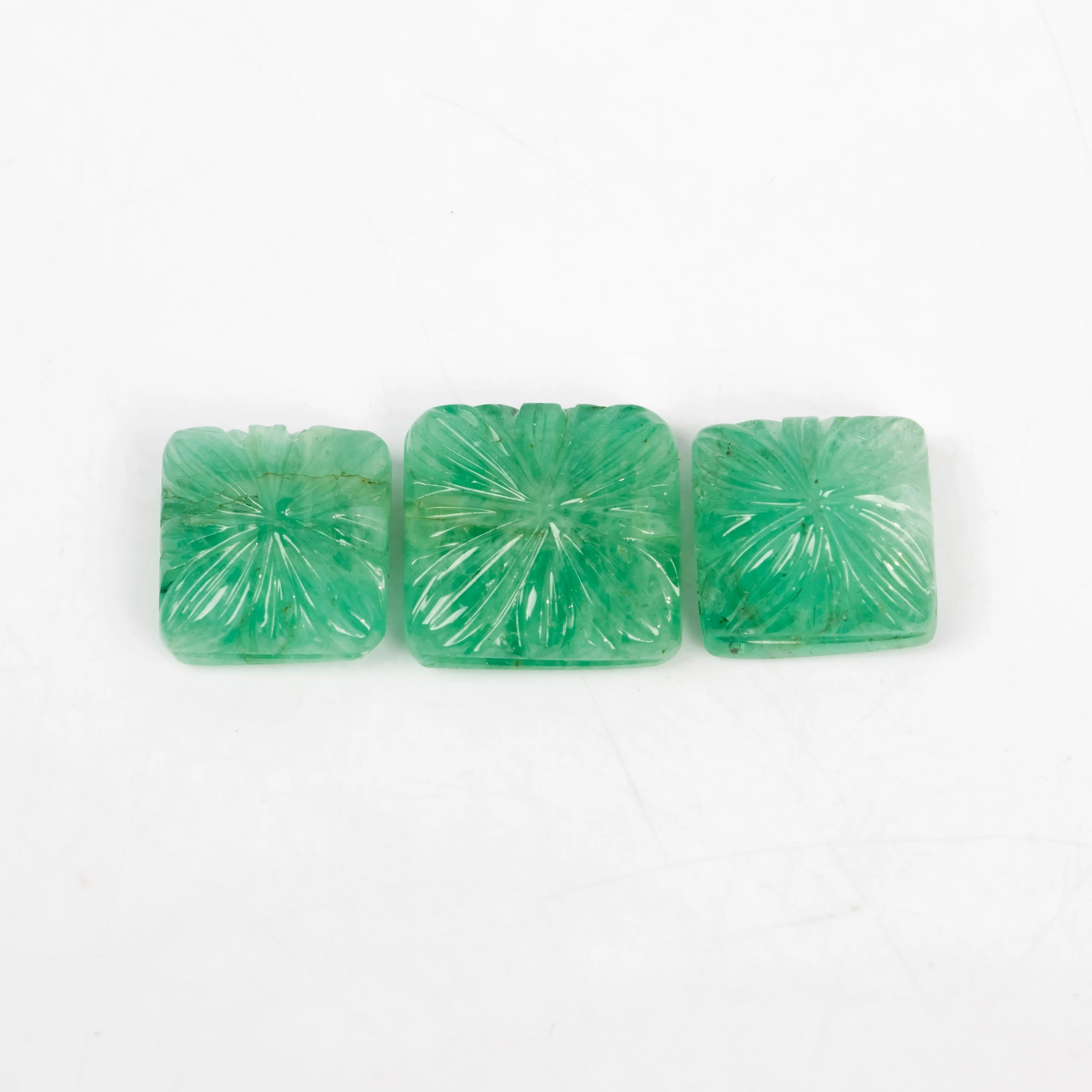 Natural Emerald Three Piece Set Fancy Shape Gemstone, Emerald Fancy Carving Loose Gemstone, Jewelry Making Carving Gemstone
