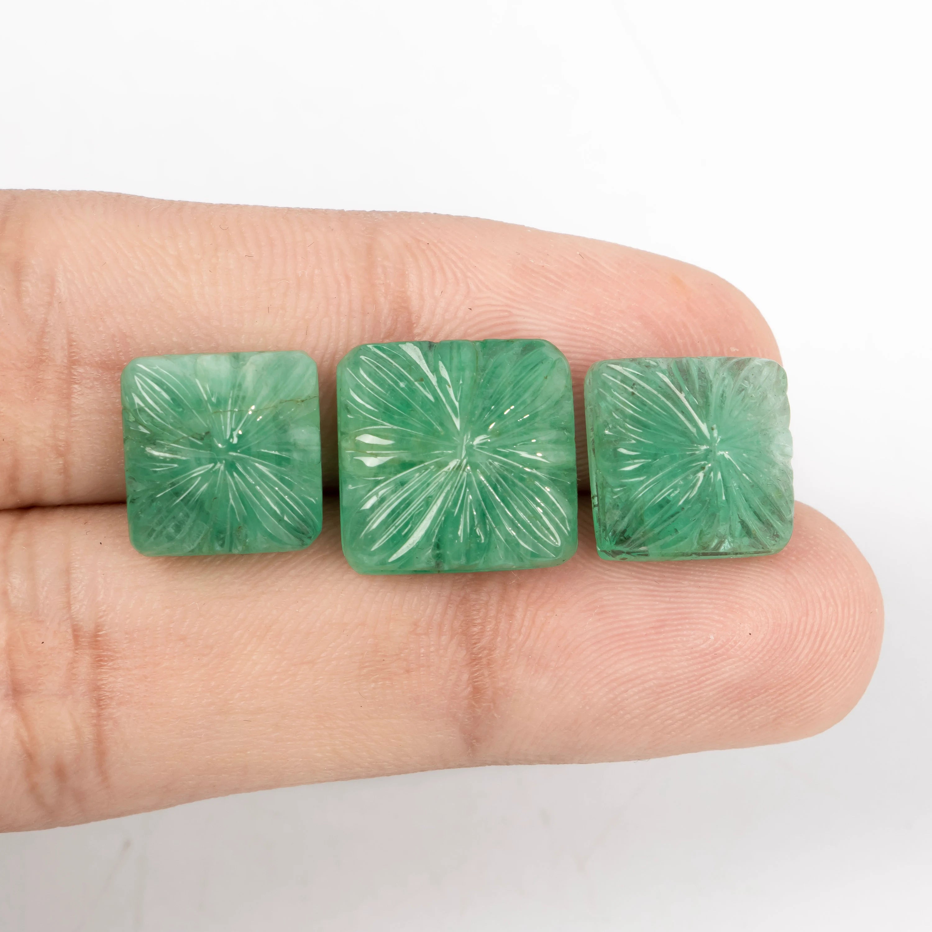 Natural Emerald Three Piece Set Fancy Shape Gemstone, Emerald Fancy Carving Loose Gemstone, Jewelry Making Carving Gemstone
