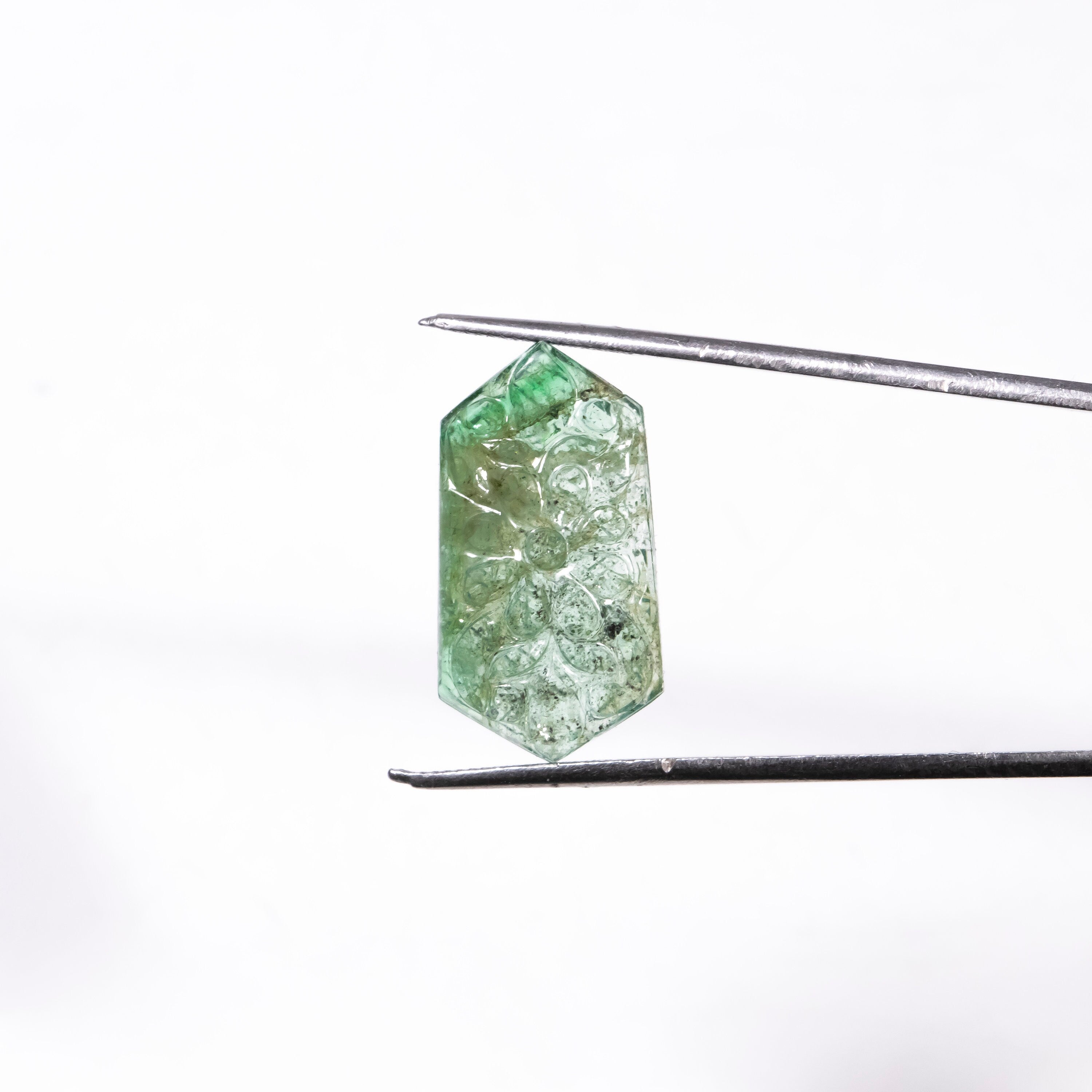 Natural Emerald Six Corner Shape Gemstone, Emerald Fancy Carving Loose Gemstone, Emerald Jewelry Making Handmade Carving Gemstone