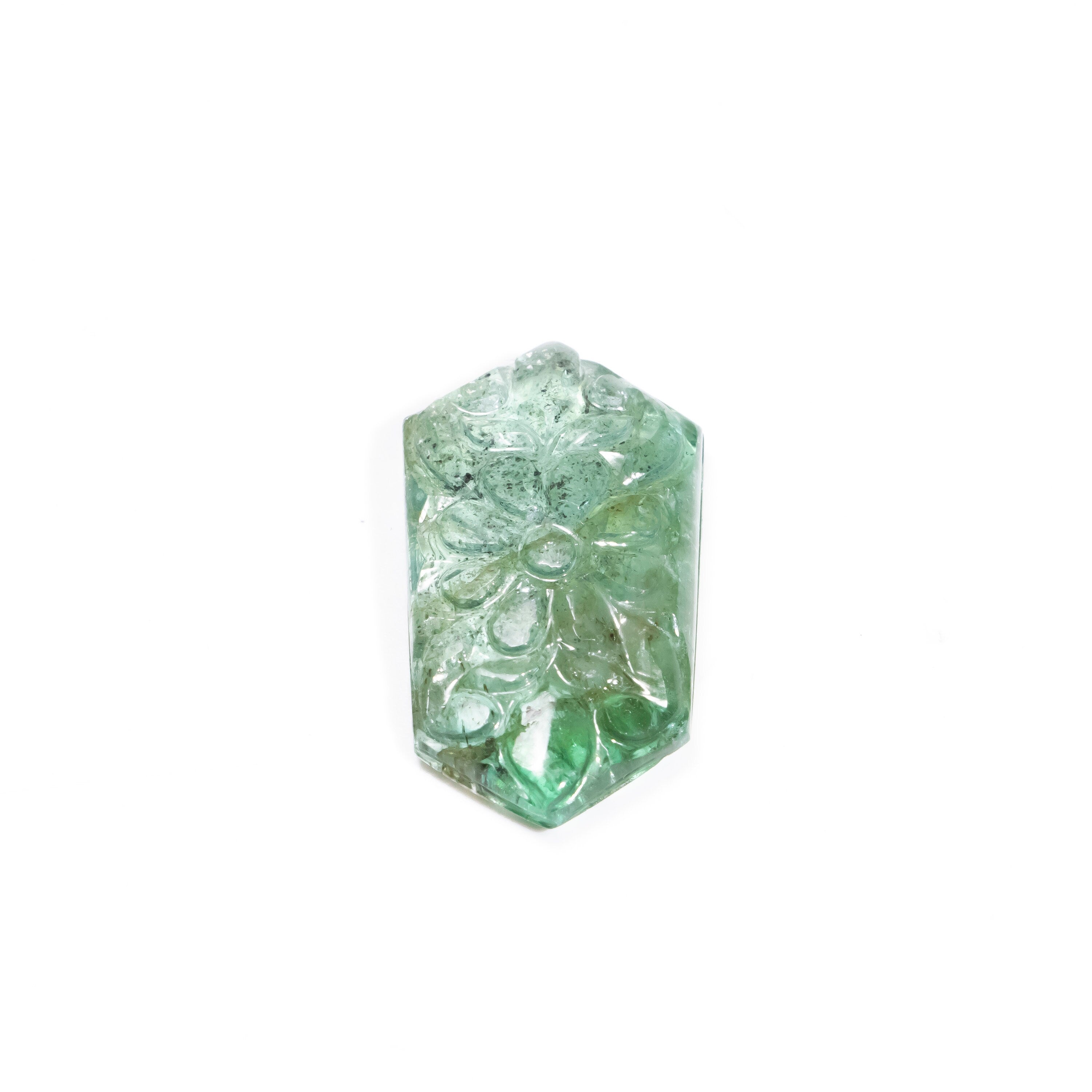 Natural Emerald Six Corner Shape Gemstone, Emerald Fancy Carving Loose Gemstone, Emerald Jewelry Making Handmade Carving Gemstone