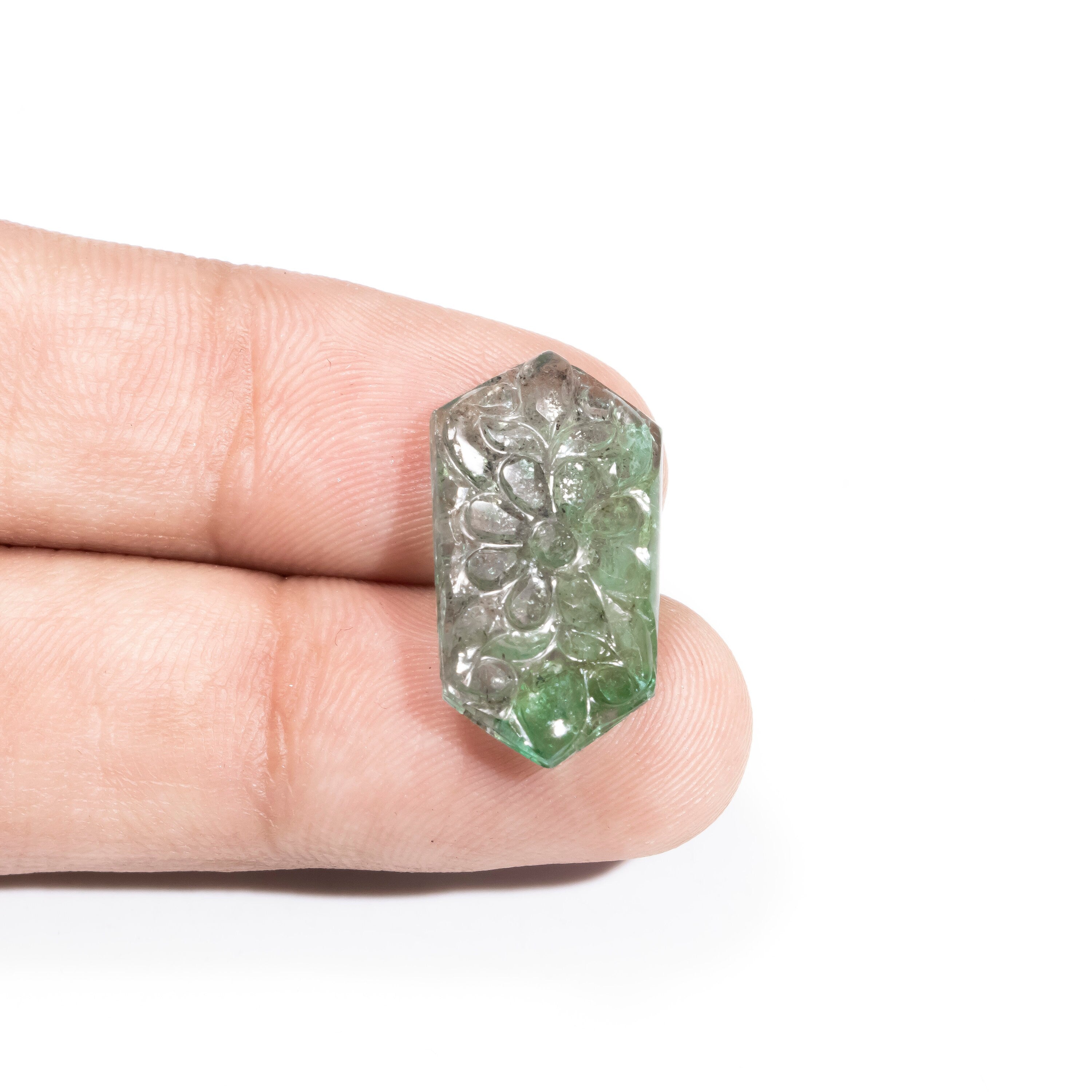 Natural Emerald Six Corner Shape Gemstone, Emerald Fancy Carving Loose Gemstone, Emerald Jewelry Making Handmade Carving Gemstone