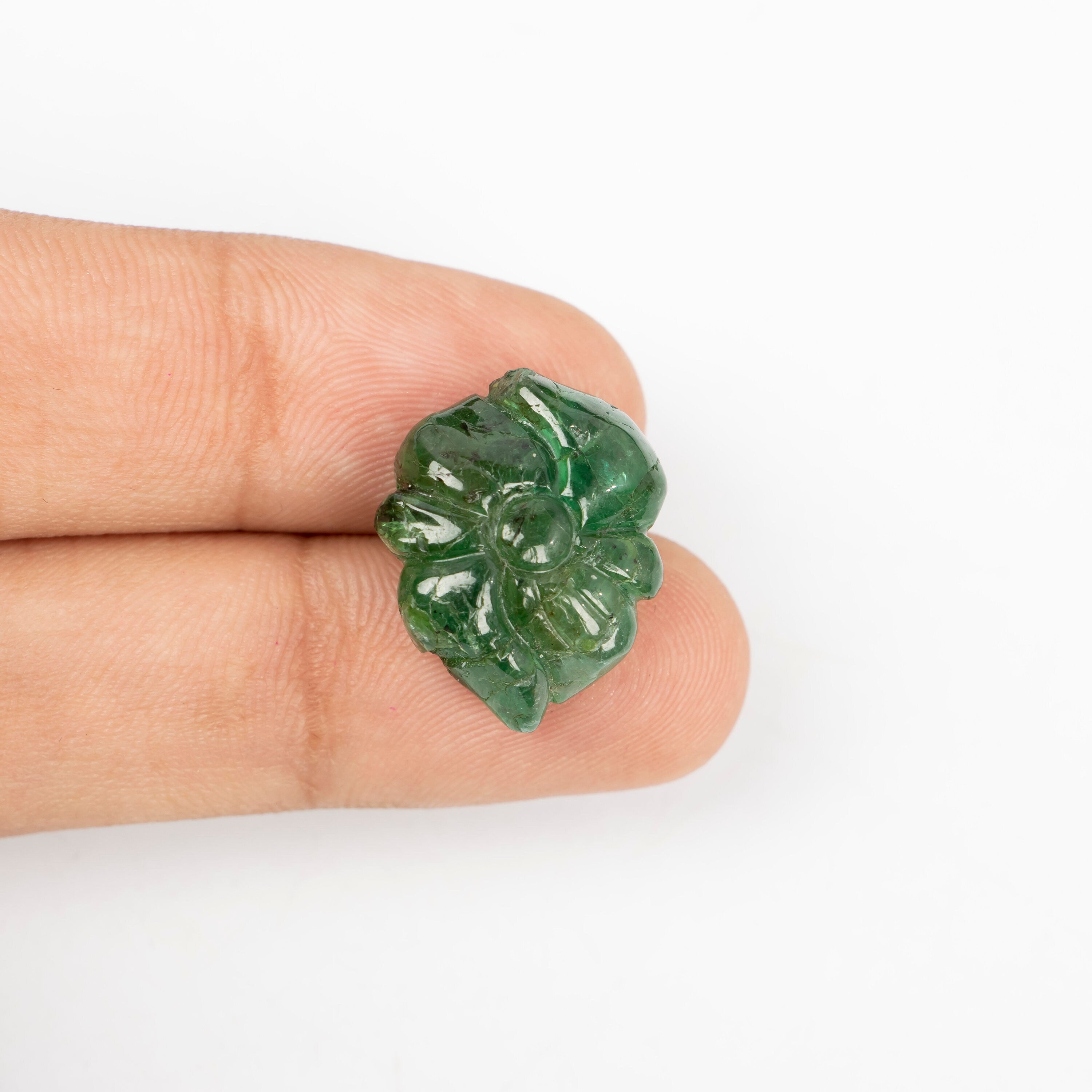 Natural Emerald Flower Shape Gemstone, Emerald Fancy Carving Loose Gemstone, Emerald Jewelry Making Handmade Carving Gemstone