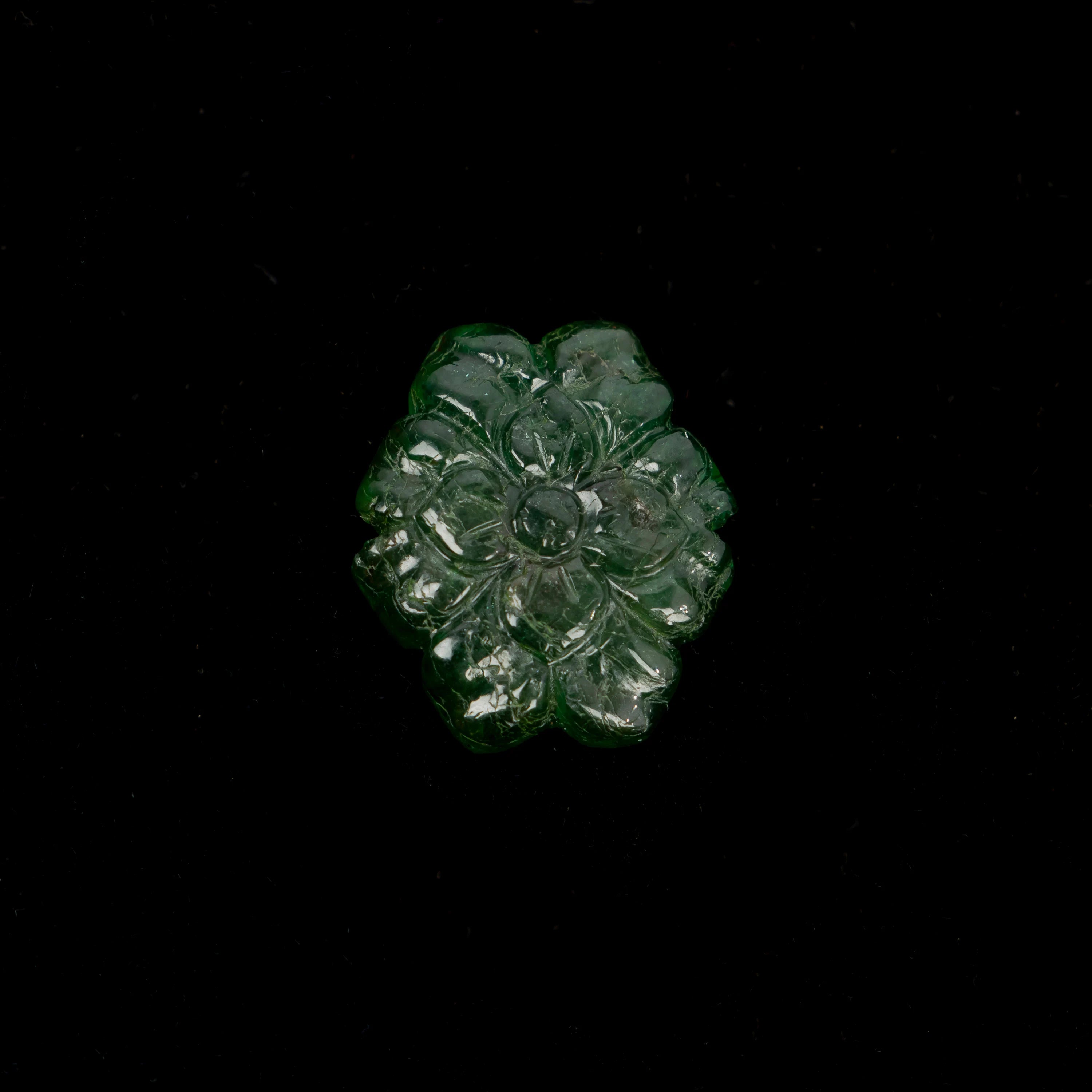 Emerald Flower Carving Gemstone, Emerald Fancy Shape Carving Loose Gemstone, Emerald Jewelry making Gemstone, Handmade Carving