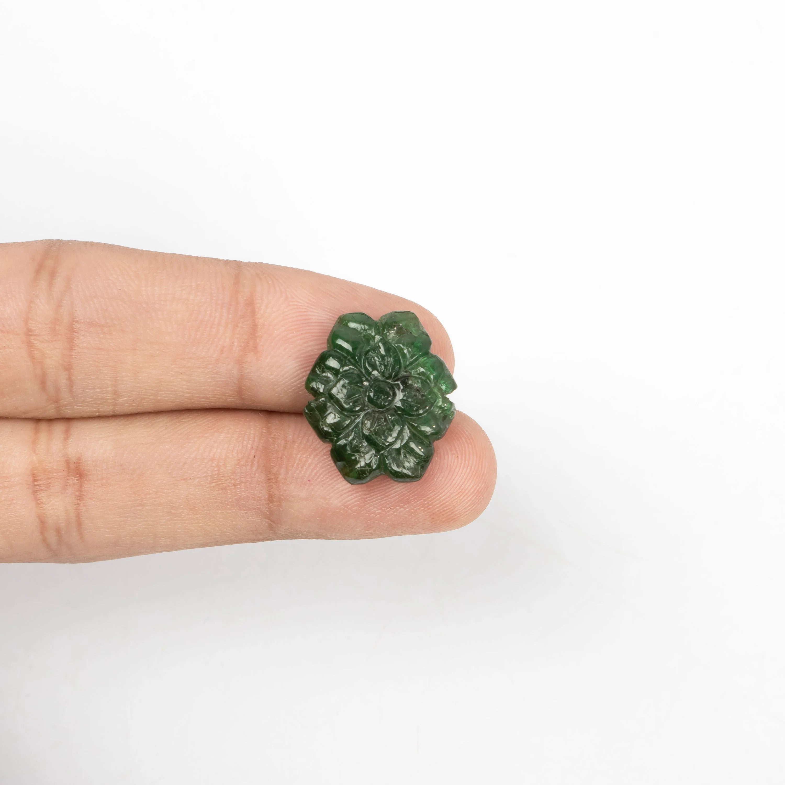 Emerald Flower Carving Gemstone, Emerald Fancy Shape Carving Loose Gemstone, Emerald Jewelry making Gemstone, Handmade Carving