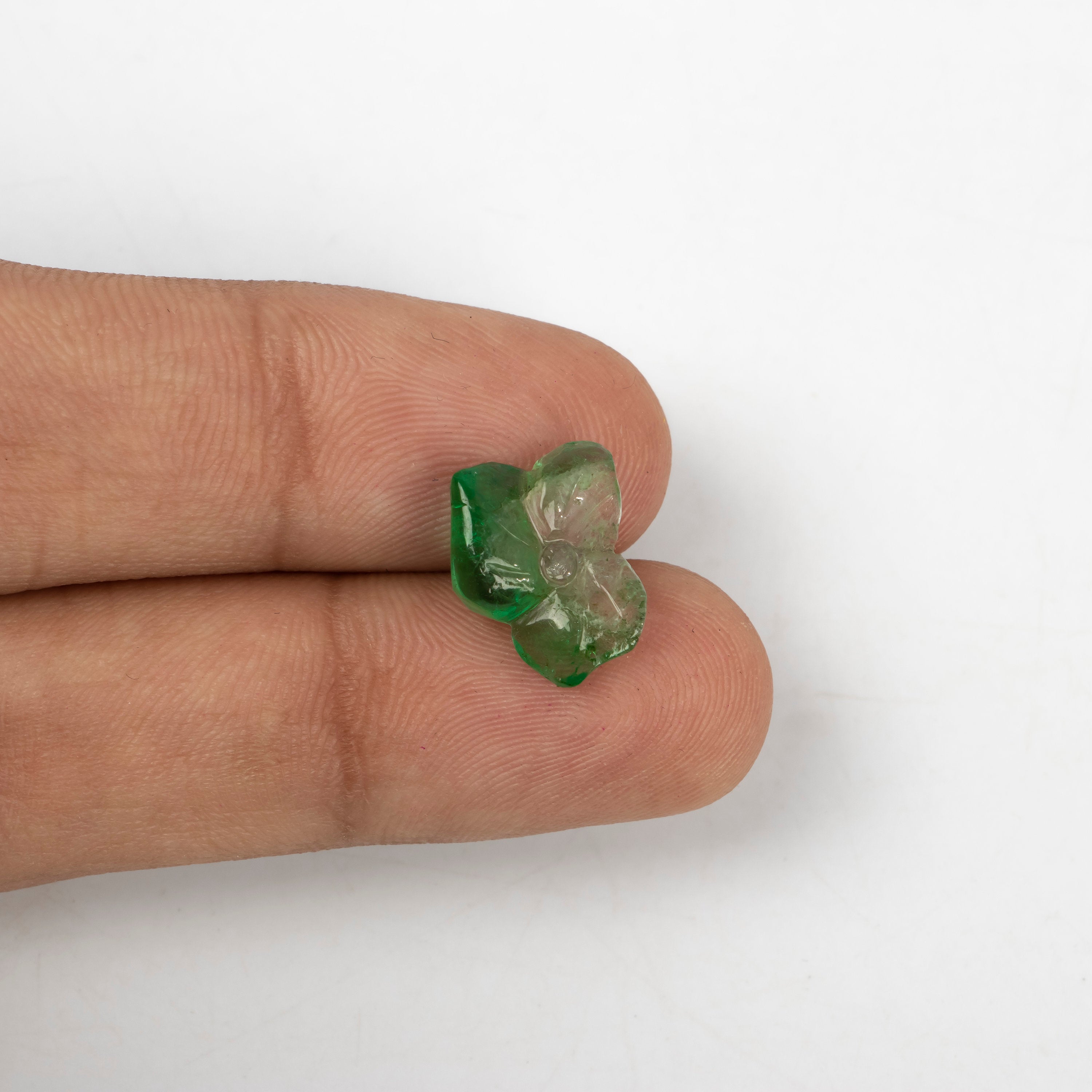 Natural Emerald Flower Shape Gemstone, Emerald Fancy Carving Loose Gemstone, Emerald Jewelry Making Handmade Carving Gemstone